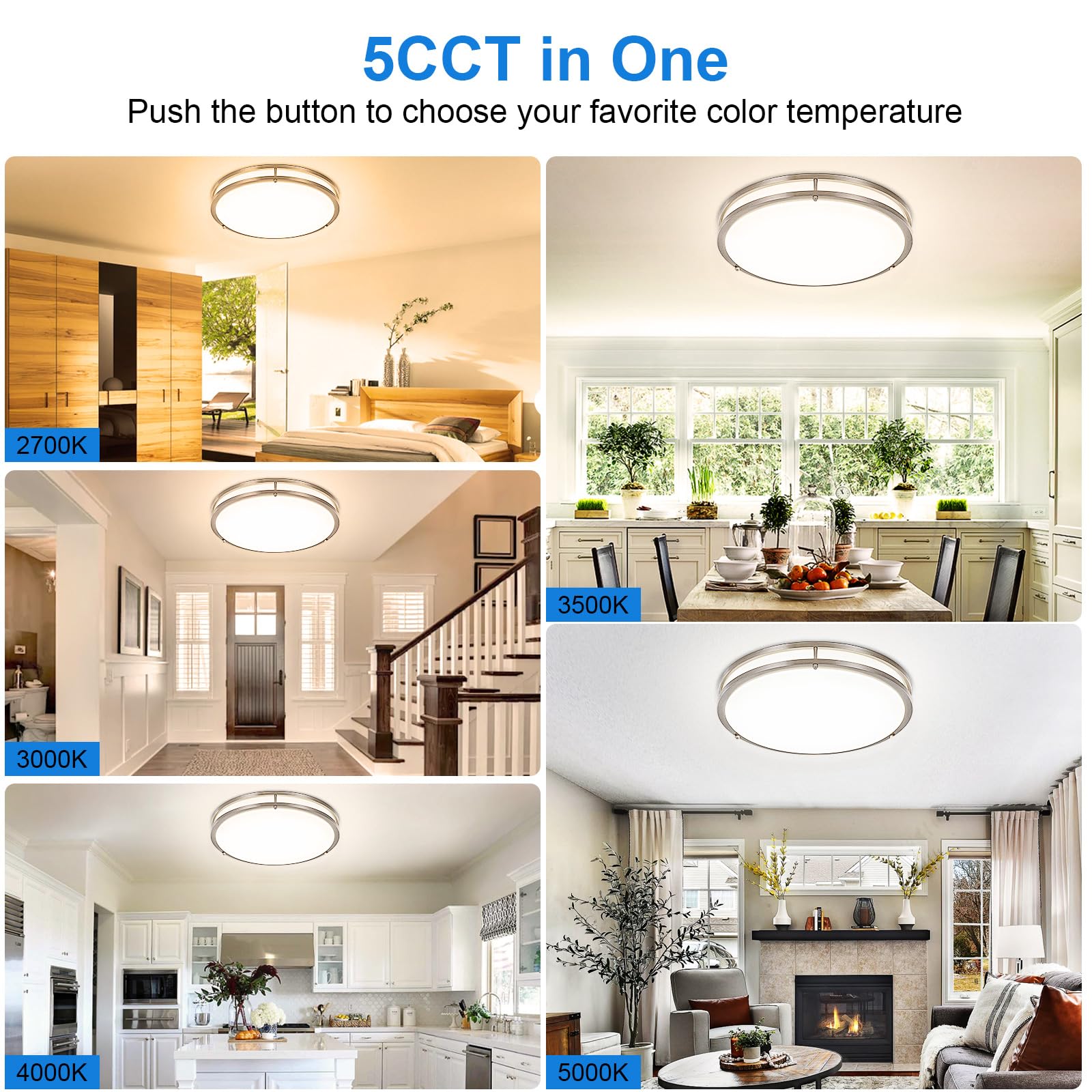 Dllt Flush Mount Led Ceiling Light: 16 Inch 5Cct (3000K-6000K) & Dimmable Ceiling Light Fixtures For Bedroom Hallway - 36W Modern Brushed Nickel Super Bright Kitchen Lighting Fixtures Ceiling