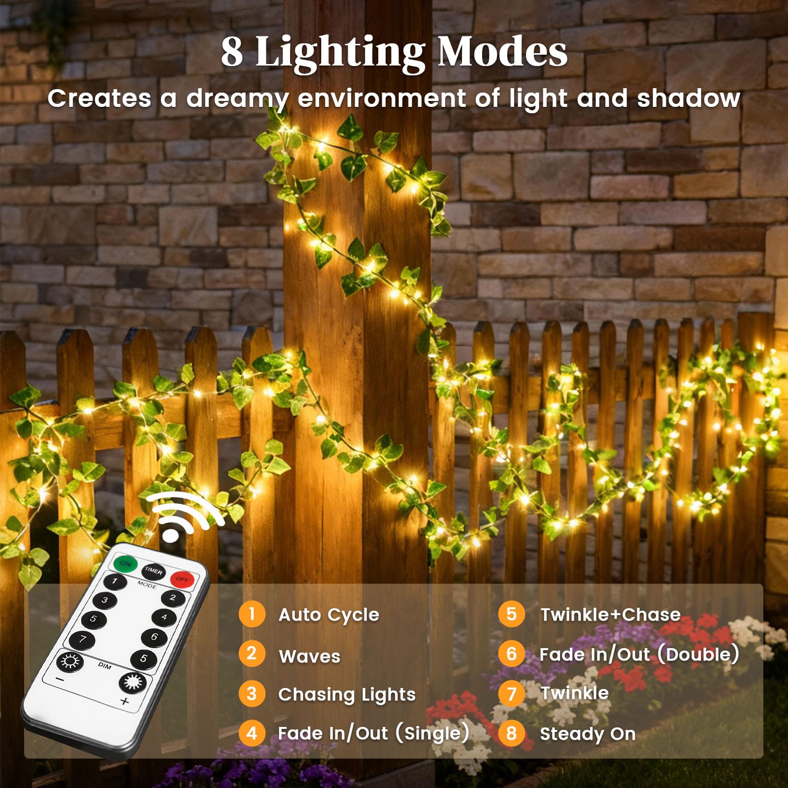 DomeStar 40Ft LED compatible with Vines with String Lights, Warm White, Model HR4033524 for Home Decor, Fences, Hallways, Railings