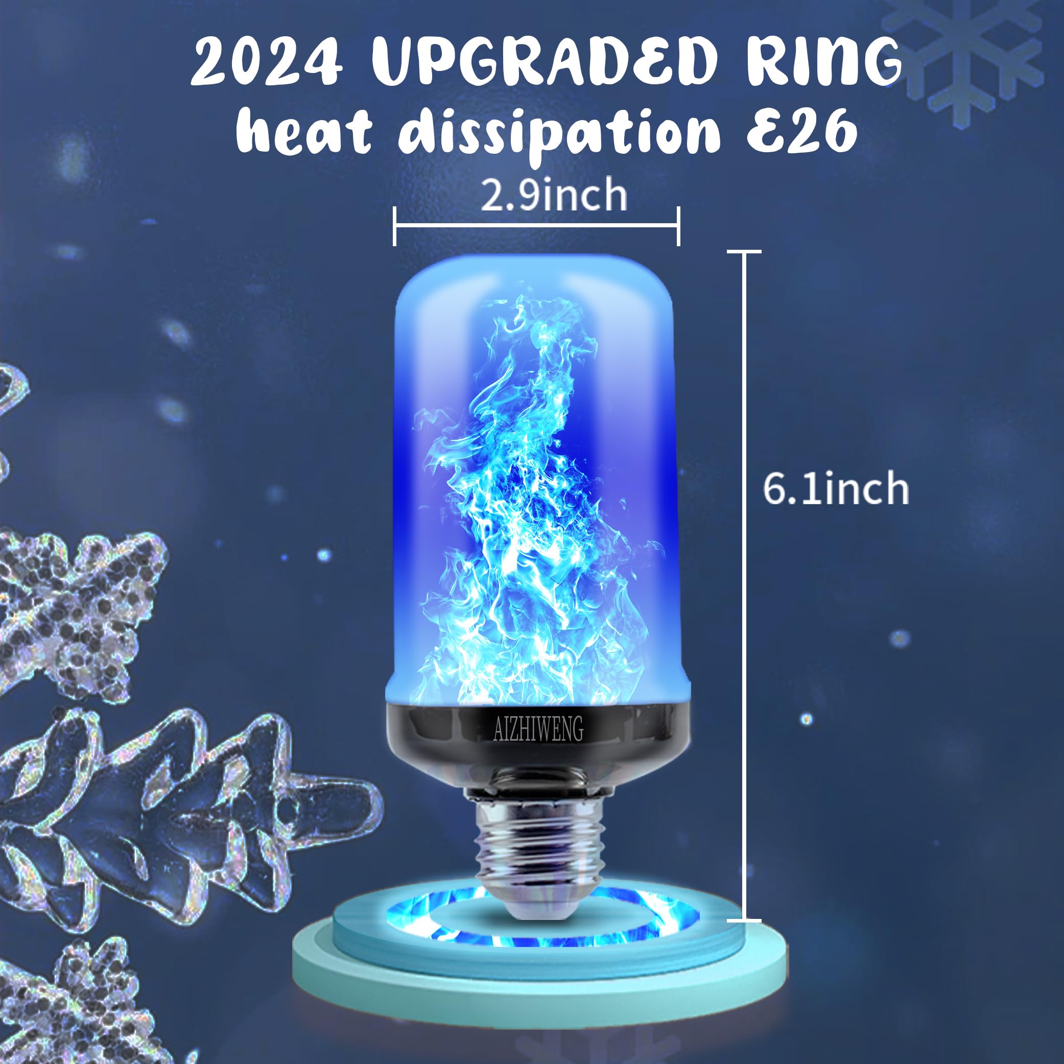 AIZHIWENG LED Flame Bulbs, E26 Blue, 2 Pack, 4 Modes, Flickering, ABS Material, Model EVP-5492L