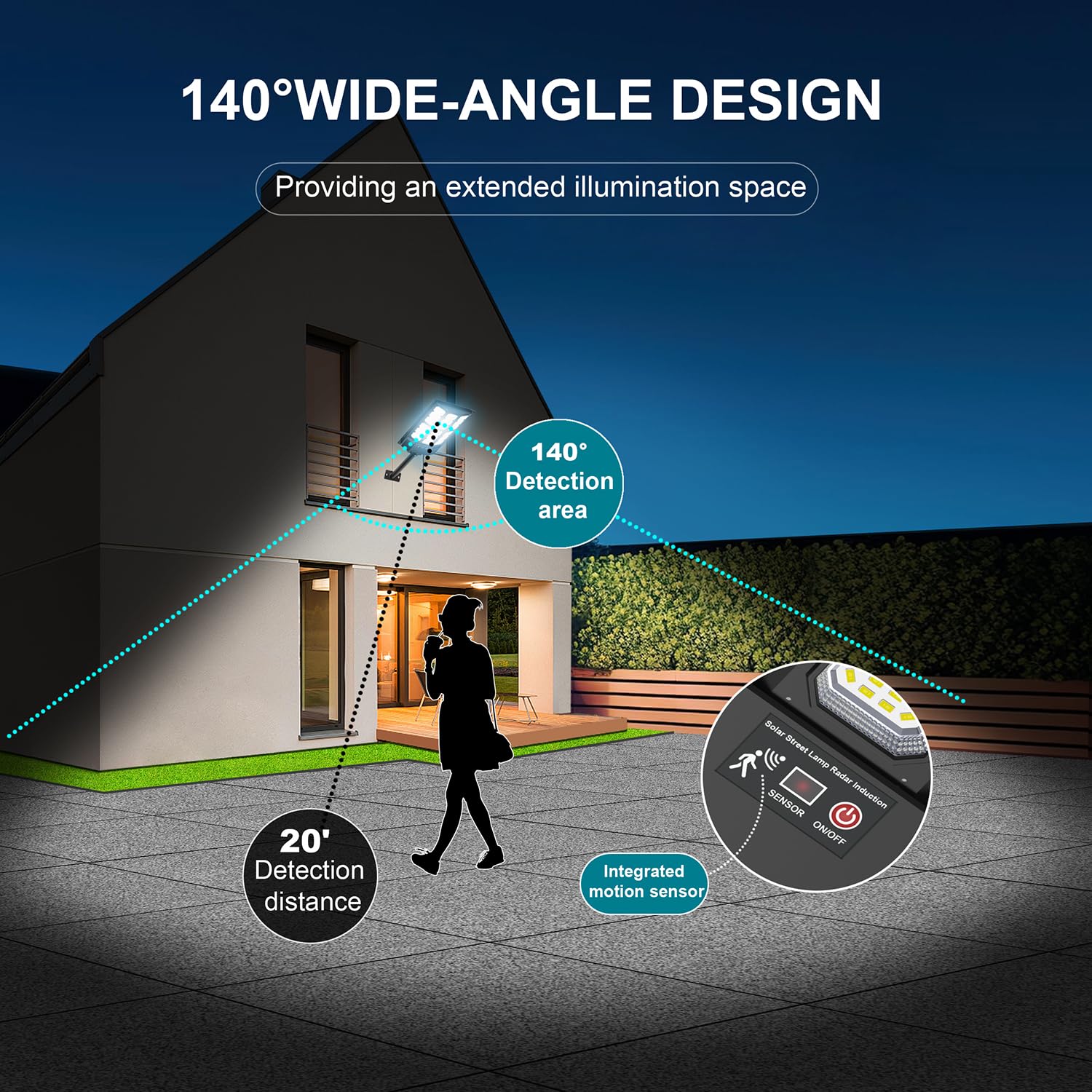 Solar Street Lights Outdoor - Wide Angle Solar Flood Lights Waterproof With Motion Sensor, 6500K Parking Lot Lights Dusk To Dawn