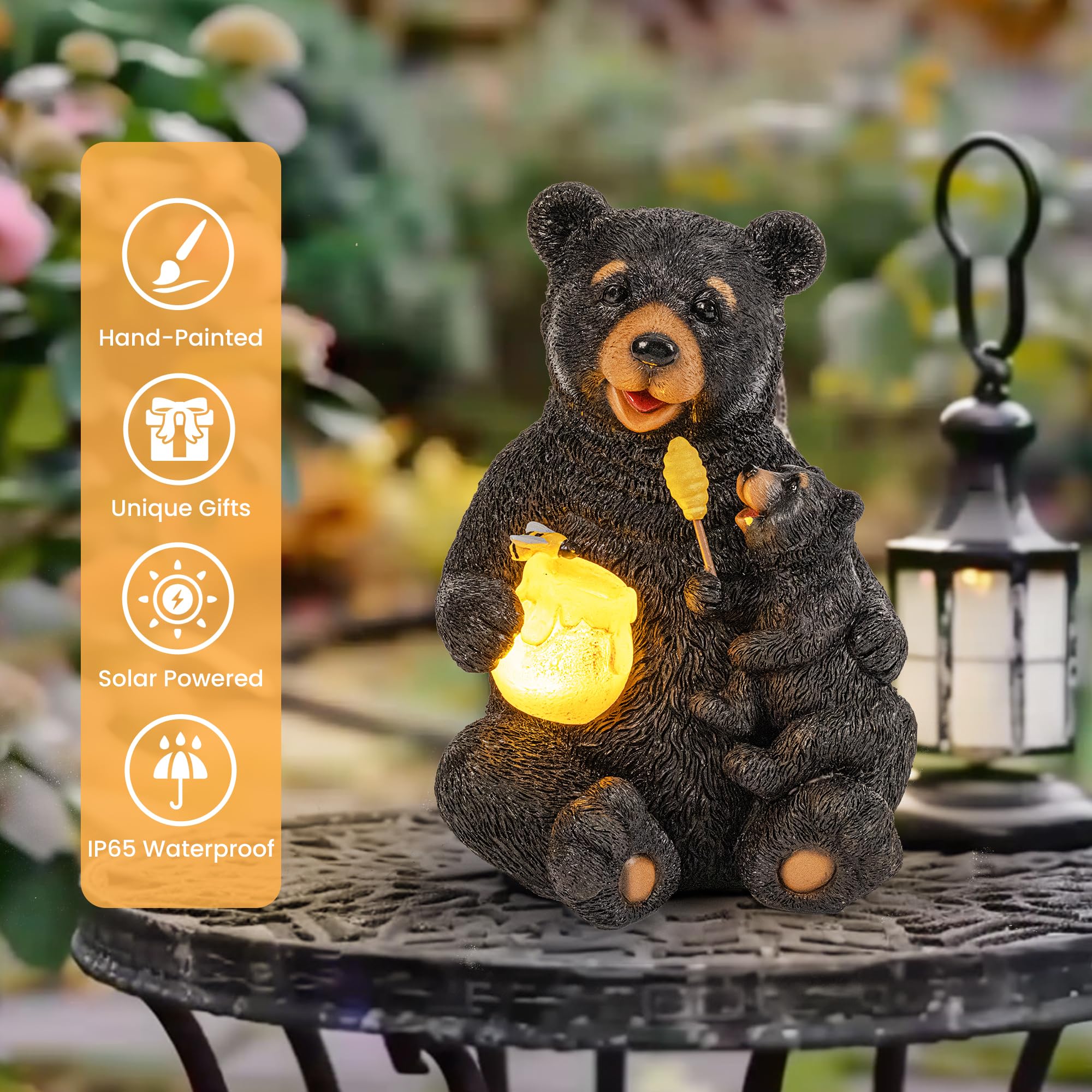 GIGALUMI Solar Garden Statues Loving Bear Figurine Lights, Outdoor Yard Decor, Model 8891, Unique Gifts for Mom and Women