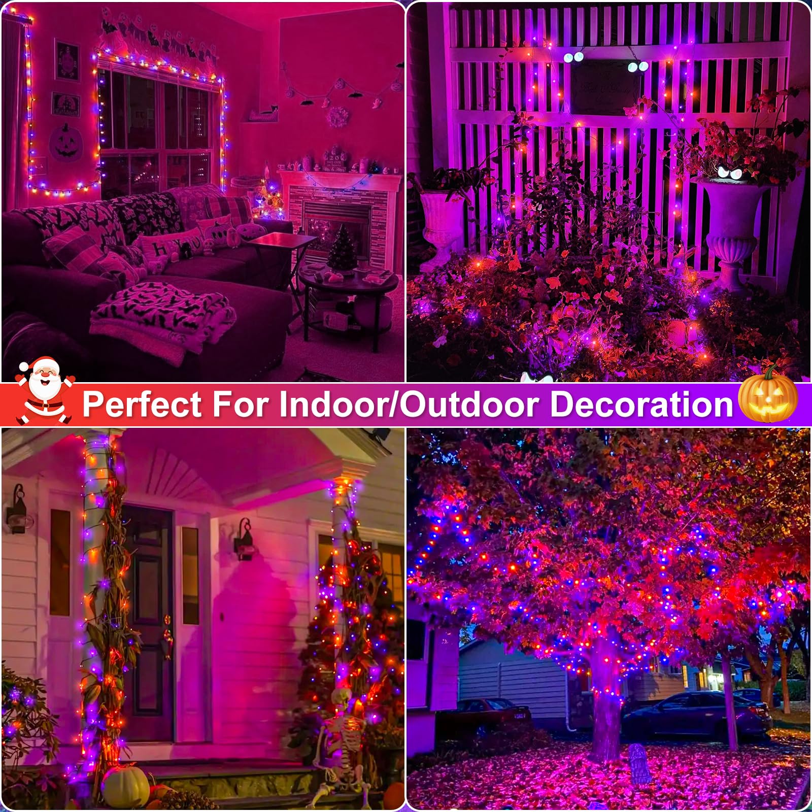 Nielfoi Halloween String Lights, 66FT 200 LED, Waterproof, 8 Modes, Purple Orange, Green Wire for Outdoor Indoor Decorations