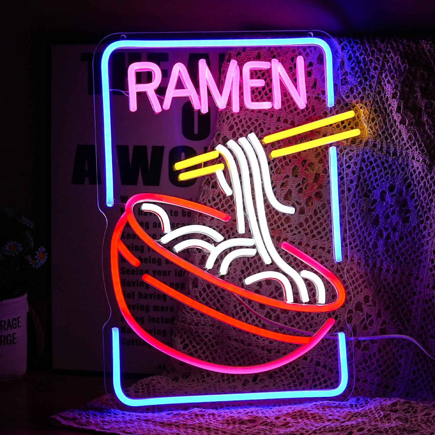 GNVETZLL Ramen Neon Sign - Noodle LED Light, Multi Colored, USB Powered, 16.5in x12in