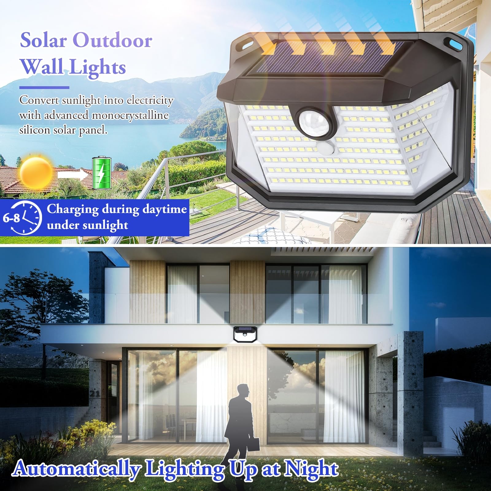 Solar Outdoor Lights, 8-Pack Super Bright 178 Leds Motion Sensor Wall Light With 270? Wide Angle & 3 Modes, Waterproof Solar Pow