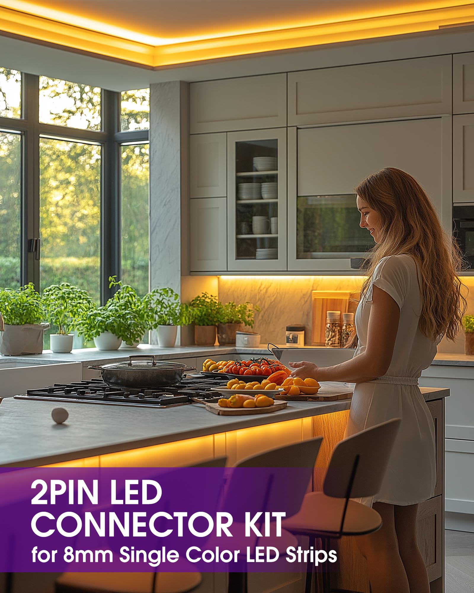 Hitlights Led Strip Connector 2Pin 8Mm Led Connector Kit Include Solderless Gapless Connector, 6Inch Jumper Connector, Dc Female