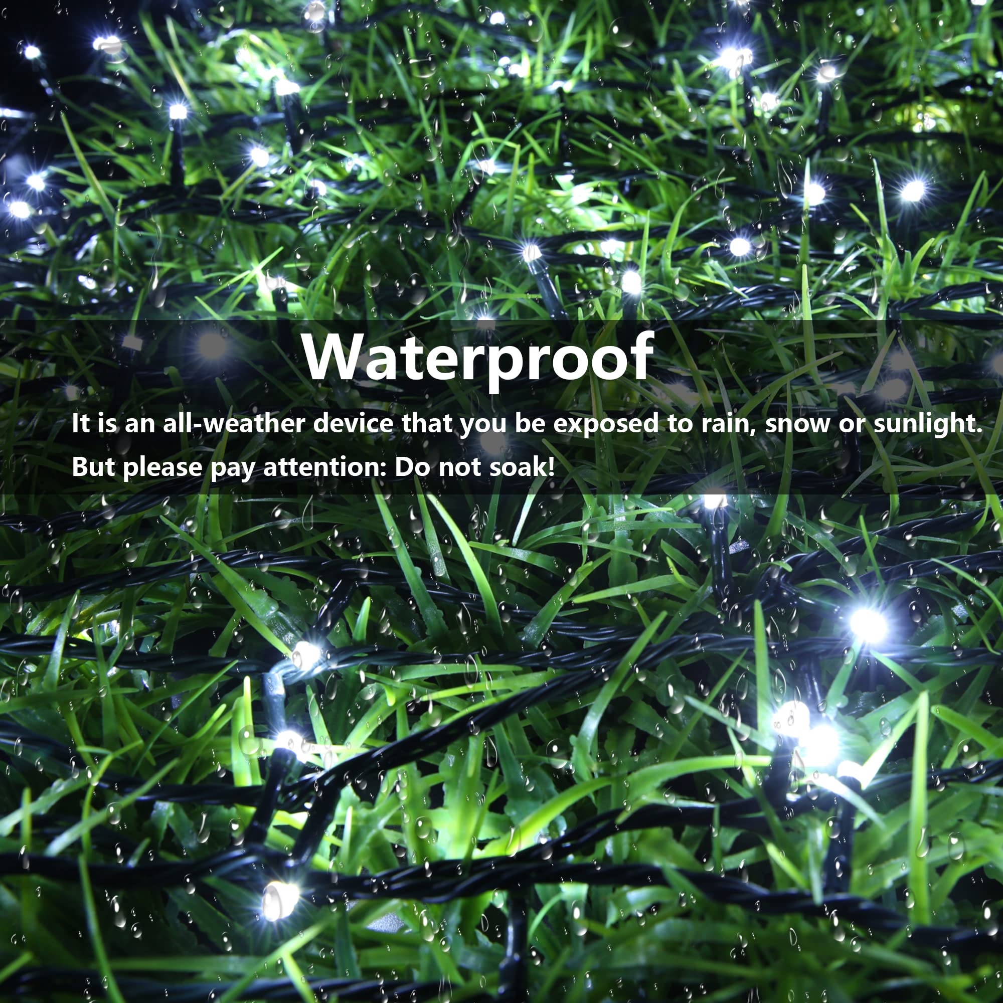 Joomer Solar String Lights 200 LED 72ft Waterproof Fairy Lights White 8 Modes for Christmas Decorations