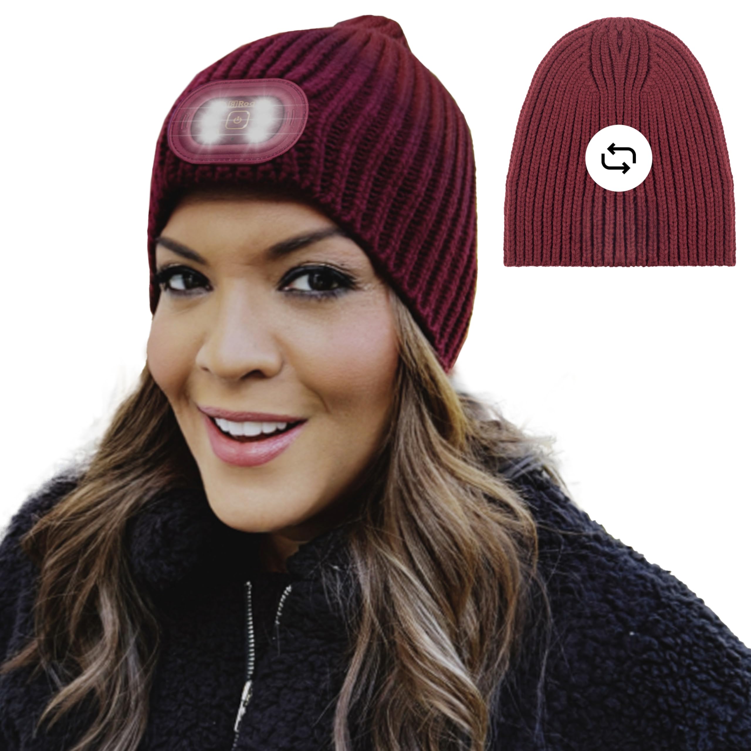 HEAD LIGHTZ Reversible Knit LED Beanie - Rechargeable 2-in-1 Lighted Hat - Machine Washable  Warm & Stylish - Oprahs Favorite Things 2025 - Beverage
