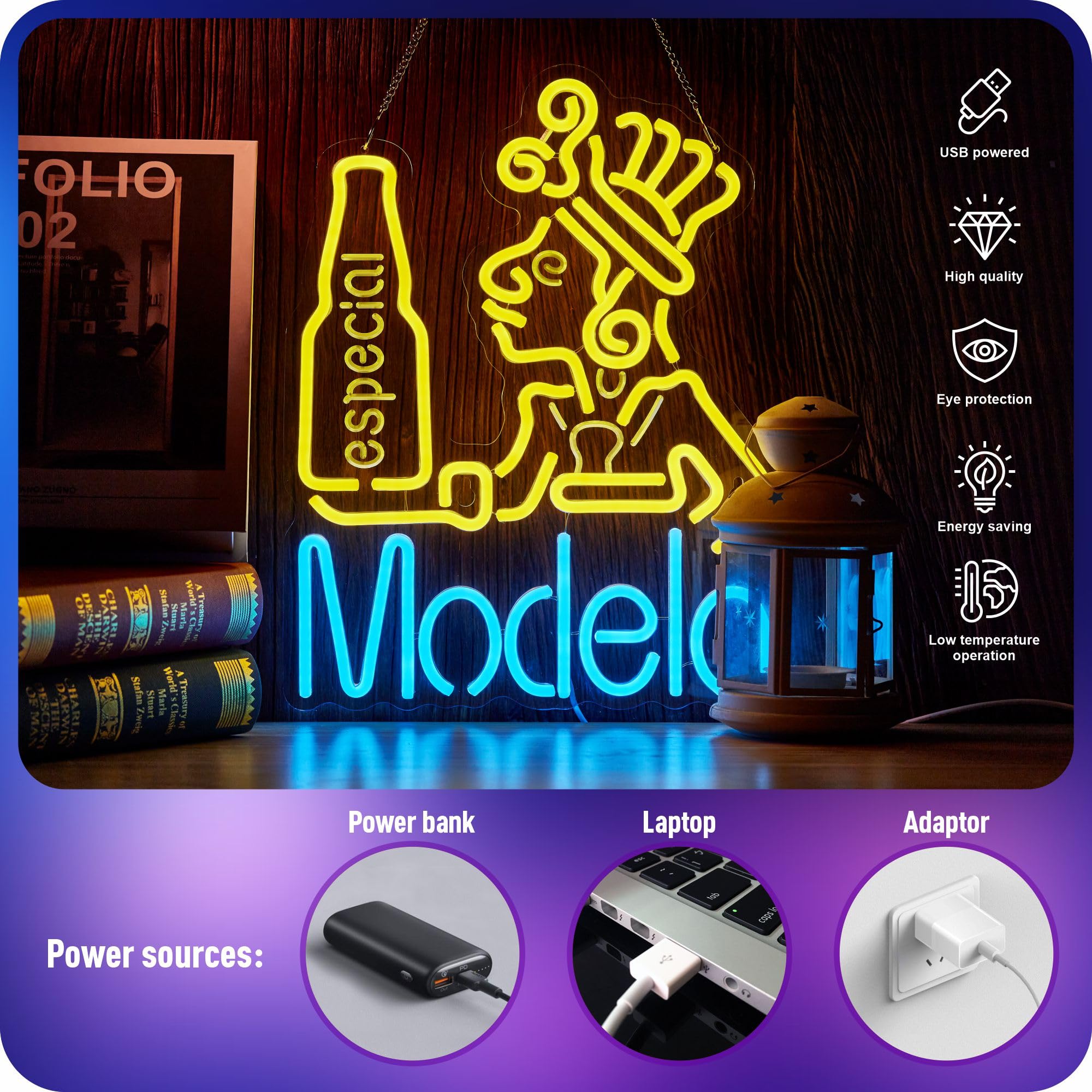 MkoGad Neon Sign for Wall Decor, malt-inspired LED Light, 16.5inx12.6in, Yellow + Ice Blue, Model MKOGADMODEmalt-inspired