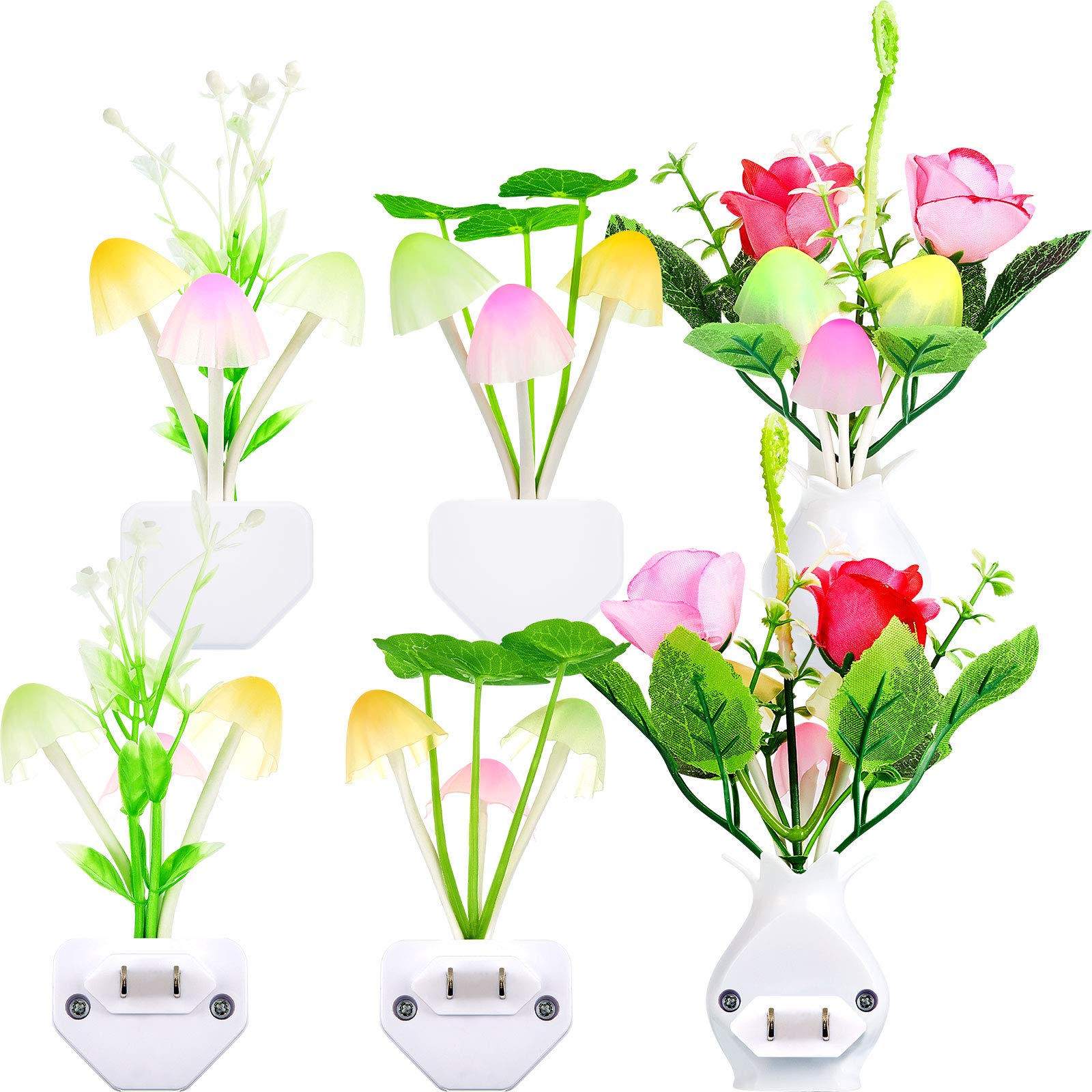 6 Pieces Mushroom Night Lights 7 Color Changing Plug-In Light Sensor Wall Lamp, Led Night Lights Sensor Wall Lamp For Adult Than