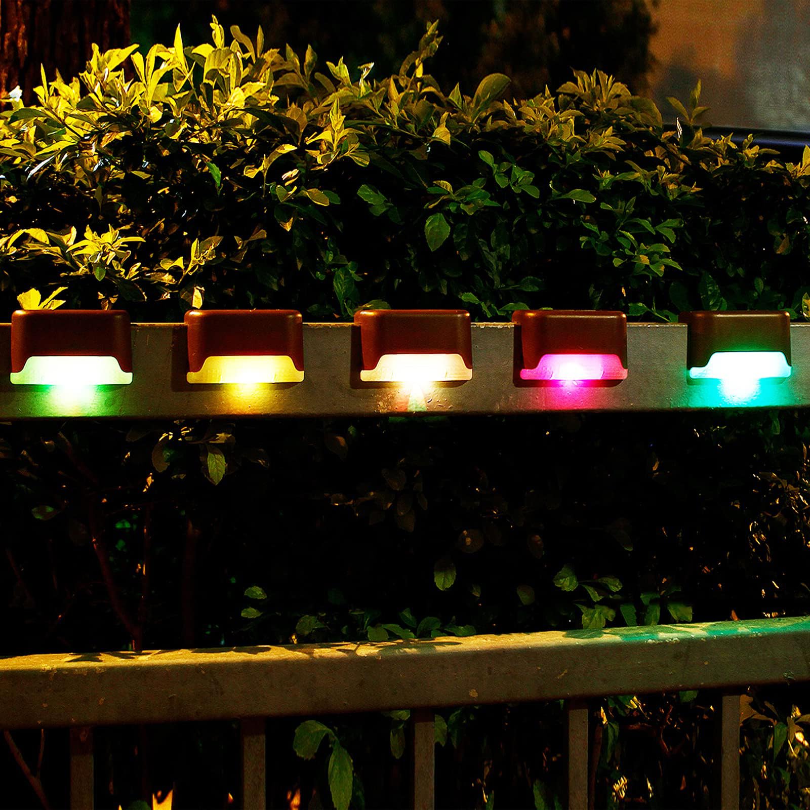pearlstar 24 Pack Waterproof LED Solar Step Lights, Color Changing, Brown, Outdoor Deck Lights for Stairs, Yard, Patio, and Pathway Decor