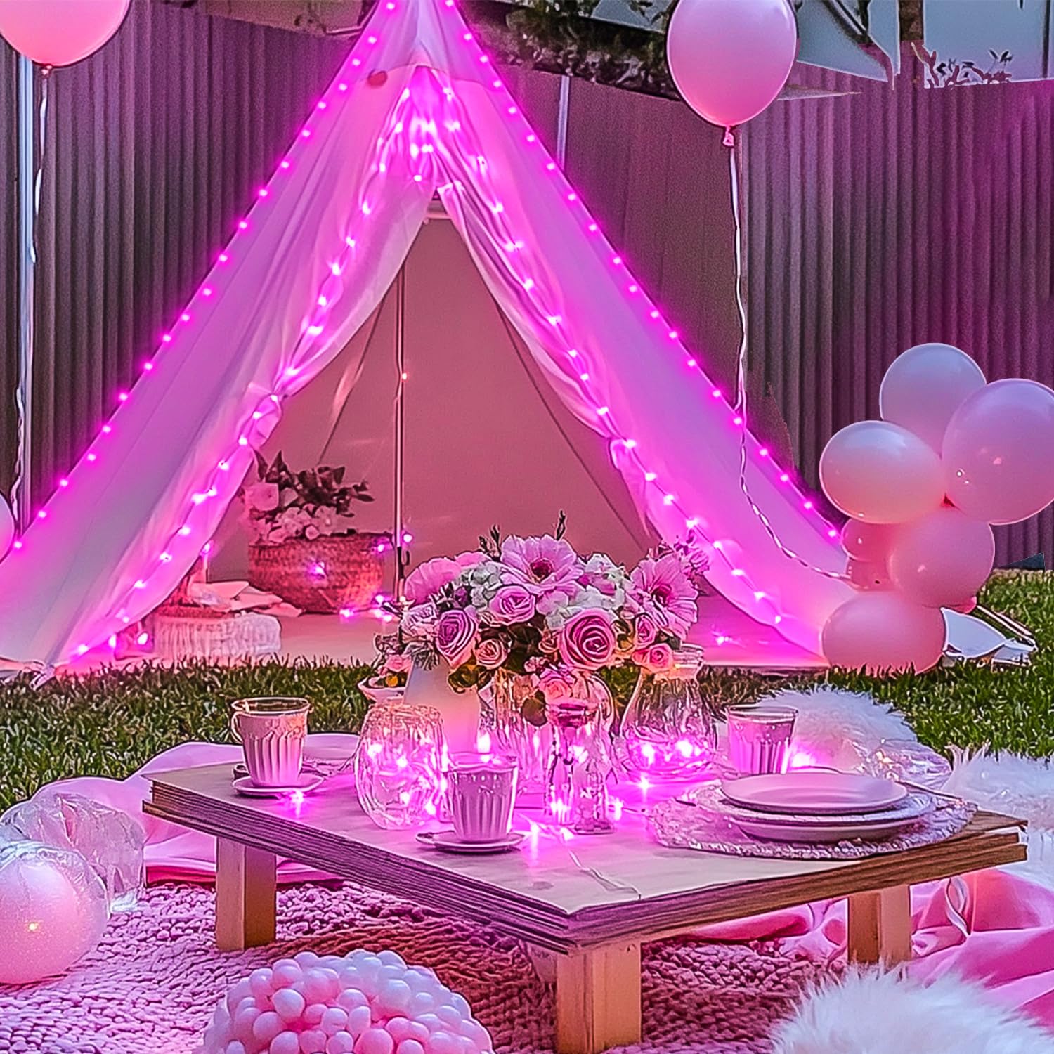 Jmexsuss 200 Led Fairy Room Lights, 66 Ft Pink Lights Outdoor Waterproof 8 Modes Pink String Lights Indoor With Wheel, Remote Co