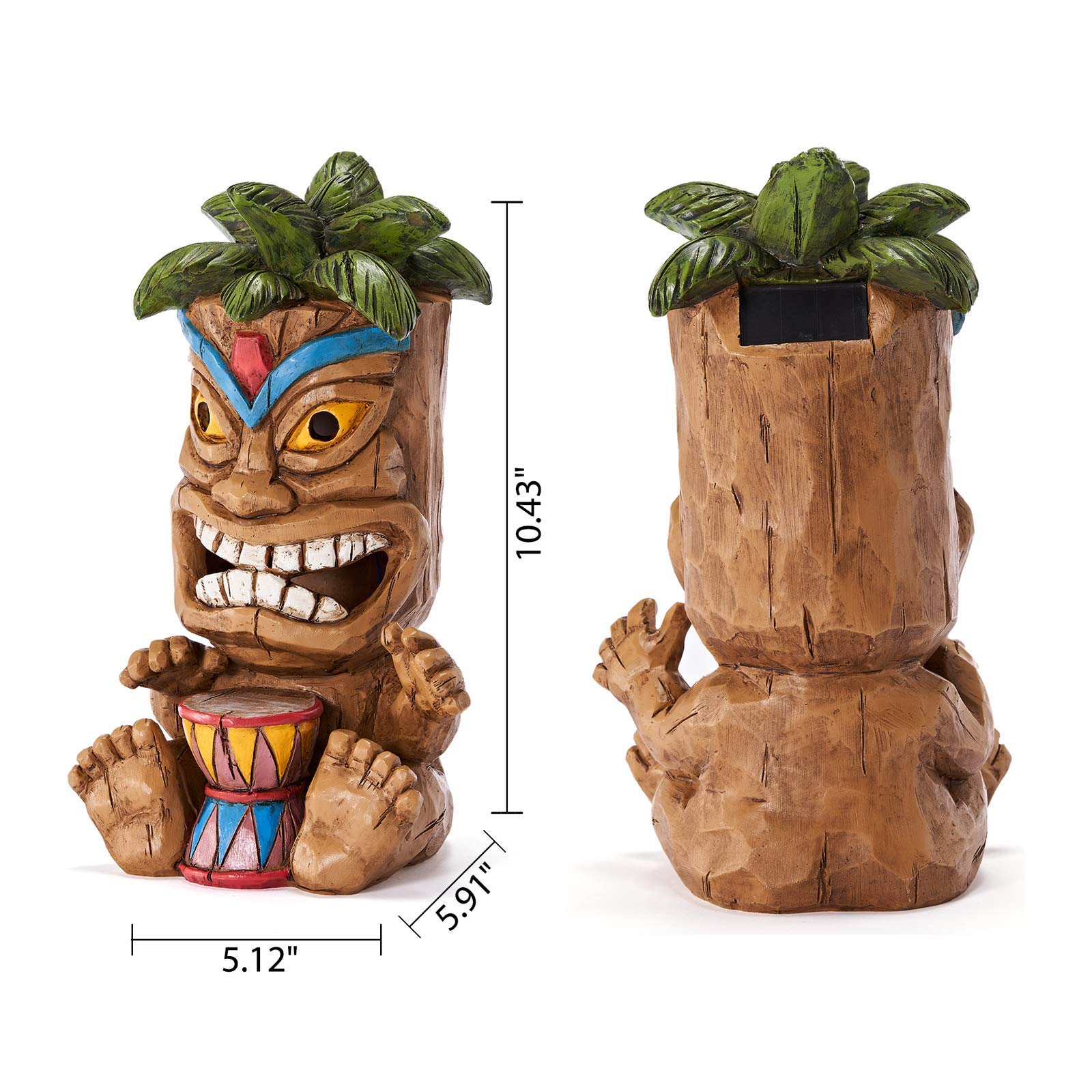 Yiosax Outdoor Tiki Statue Decoration-Solar Power Light Tiki Garden Statues-Tiki Bar Decor Totem Pole Waterproof Figurines For G