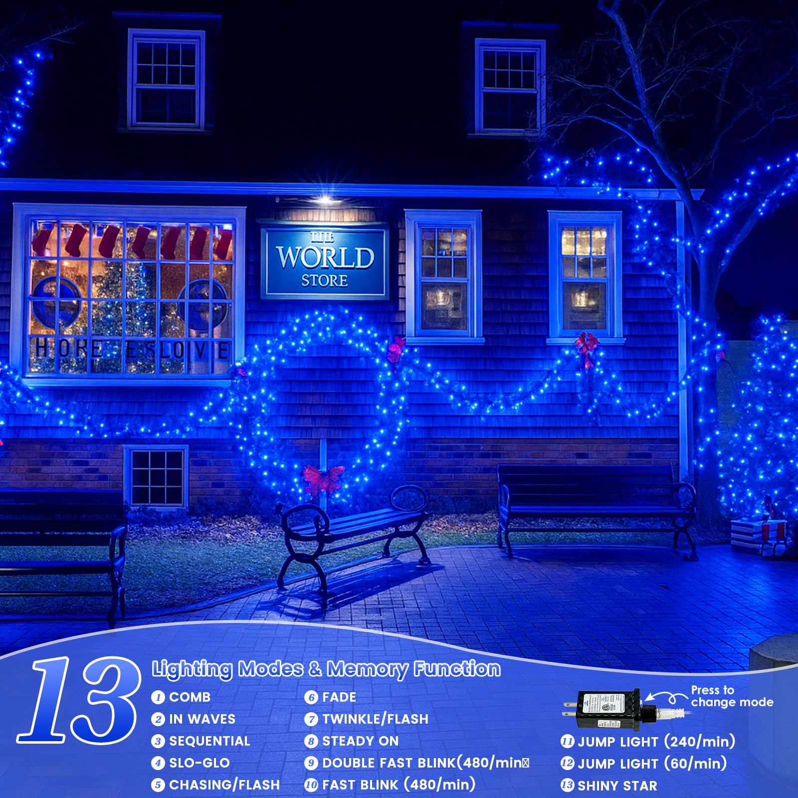 SANJICHA 200 LED String Lights, 66FT Blue Waterproof Twinkle Fairy Lights for Indoor Outdoor Decor, Christmas, Halloween, Wedding