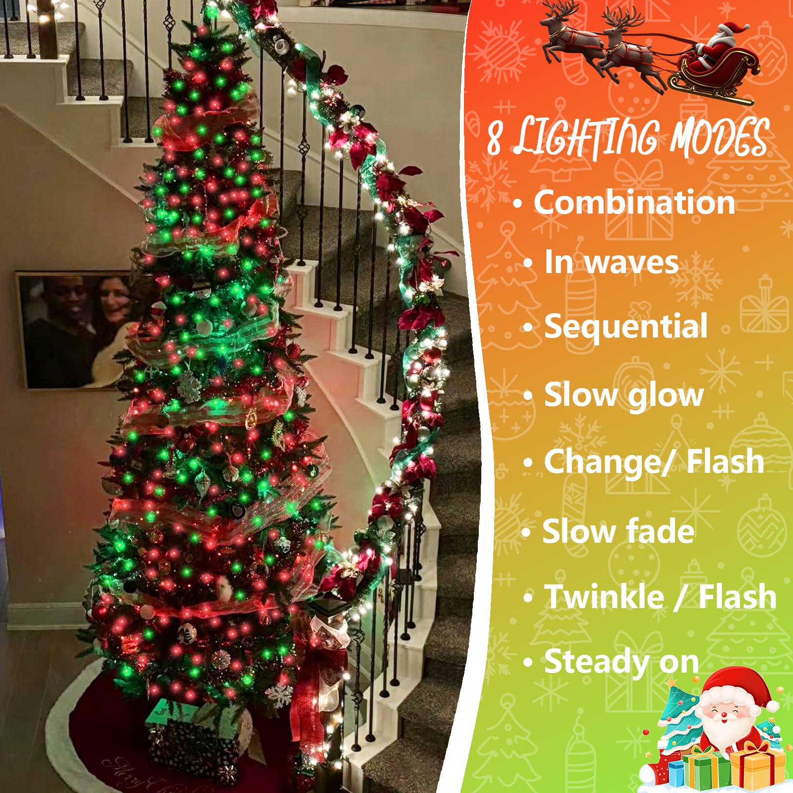 YEGUO 200 LED Christmas Lights Outdoor Waterproof, Green Wire, Red and Green, 8 Modes, 66ft, Model JT-EL/FC300V0120-C