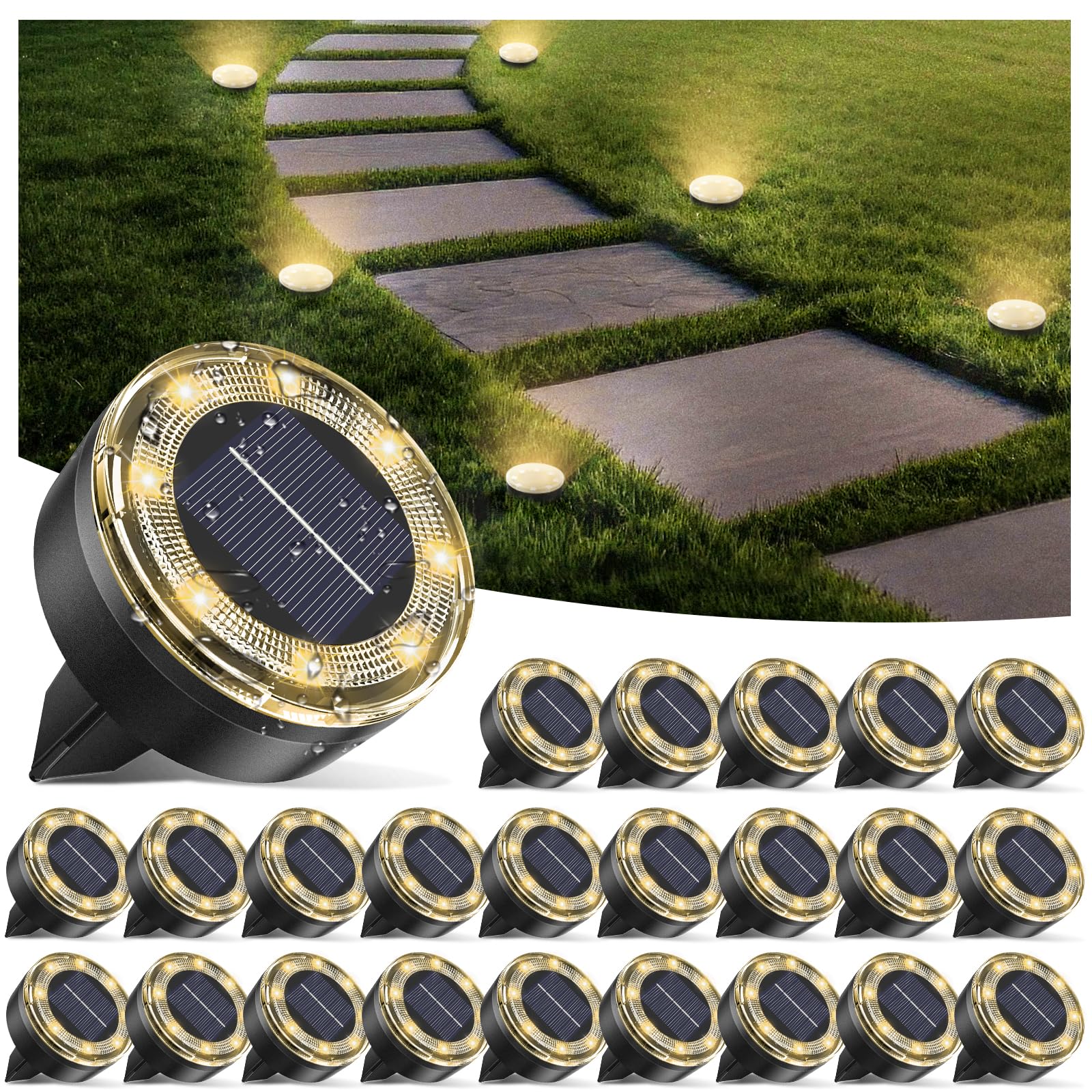 Vighep Mini Solar Ground Lights  24 Pack Solar Lights Outdoor Waterproof  Upgraded Led Flat Landscape Lighting For Outside Pathway Garden Patio Yard Driveway Warm White