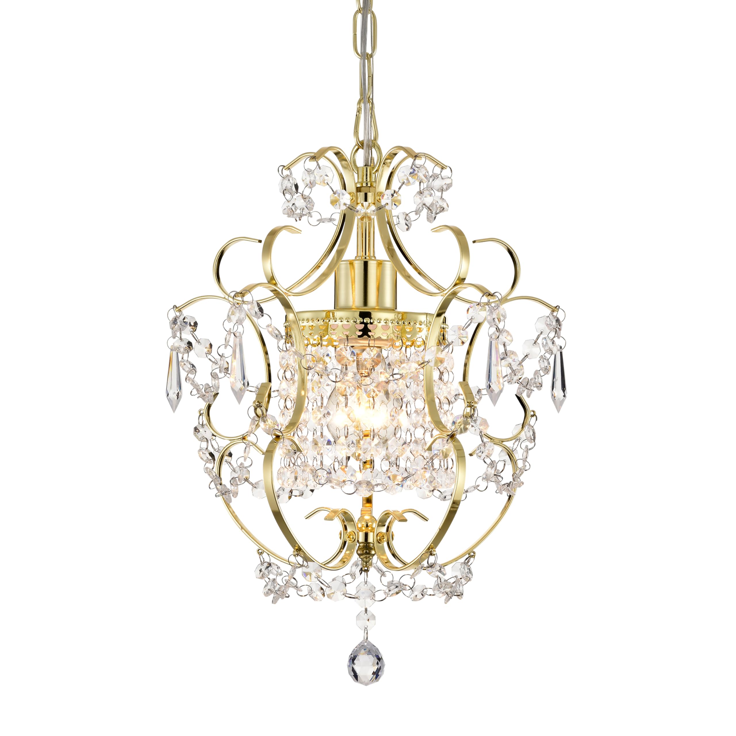 Antique House Small Crystal Chandelier, 1 Light Mini Ceiling Fixture, Gold, Model 17011GD, Acrylic for Bedroom, Closet, Bathroom