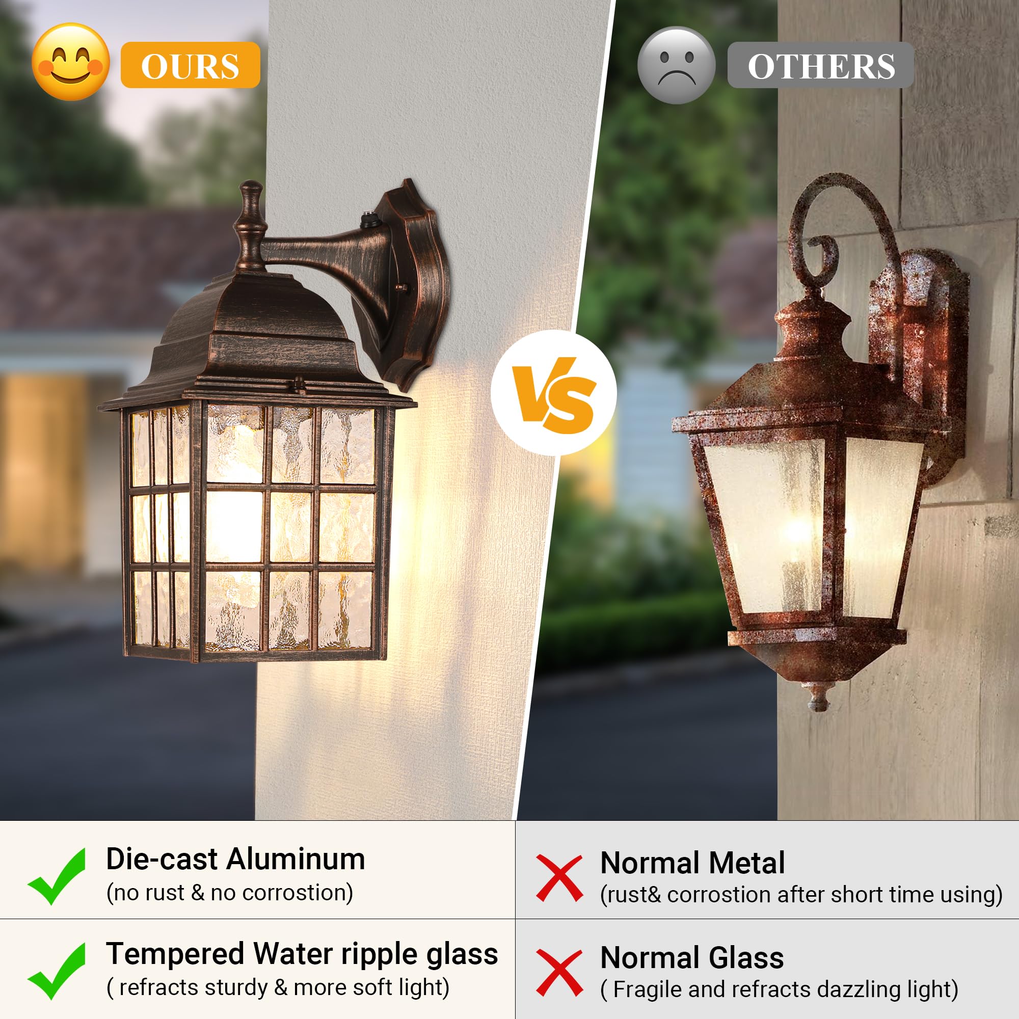 Farmhouse Exterior Light Fixtures - Sensor Dusk To Dawn Outdoor Porch Lights, Black Brush Gold Wall Sconce, Outside Wall Lantern