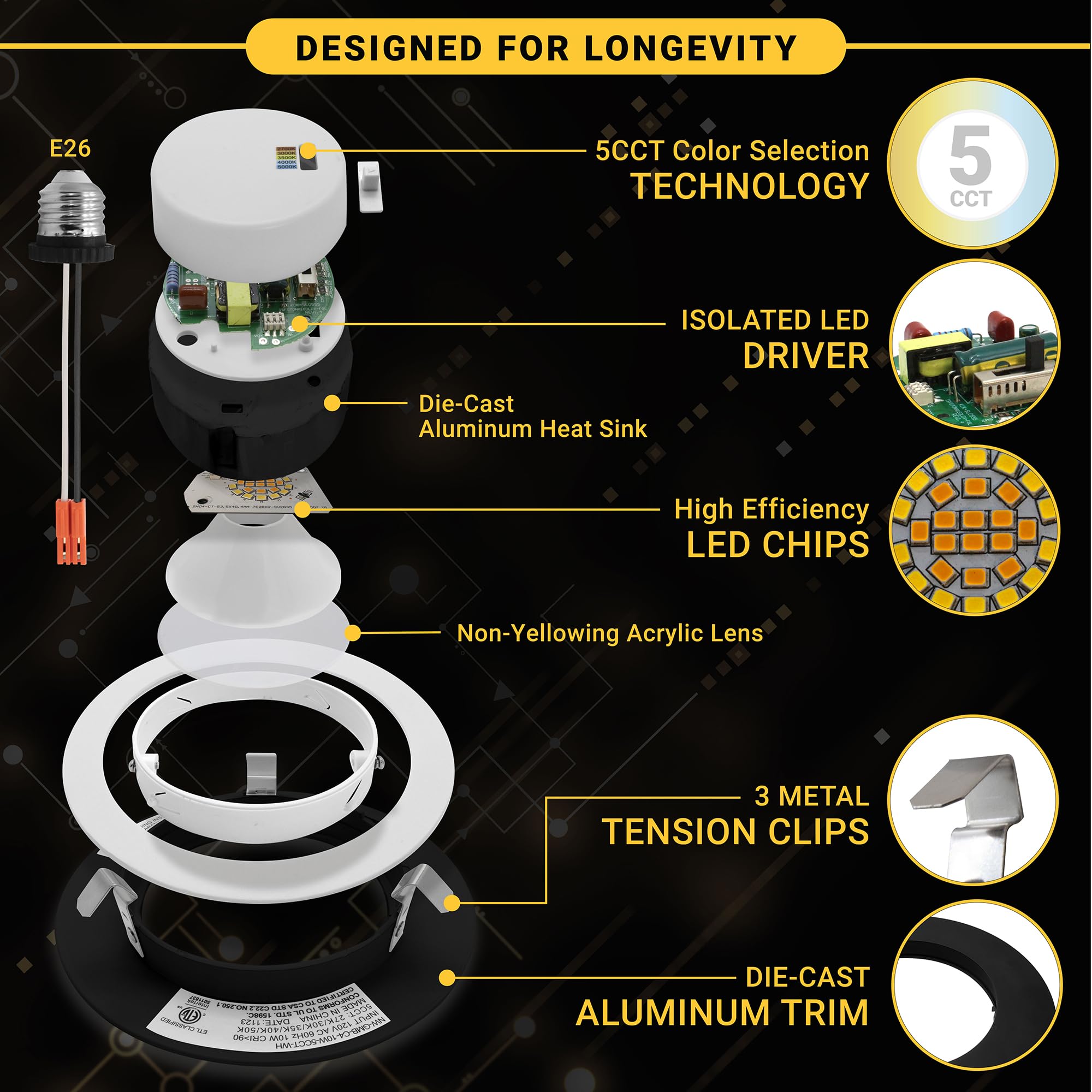 NUWATT 24 Pack Black 4" Gimbal LED Recessed Lighting, 5CCT 2700K-5000K, 10W Dimmable Adjustable for Sloped