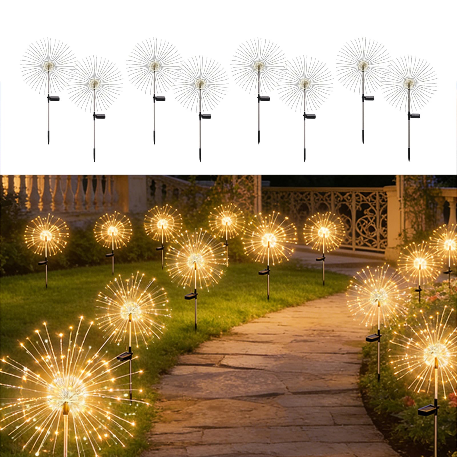 Petriveil Solar Fireworks Lights for Outside,150 LED 8 Mode Firework LED Solar Fairy Lights Twinkling Tree Outdoor for Garden Ya