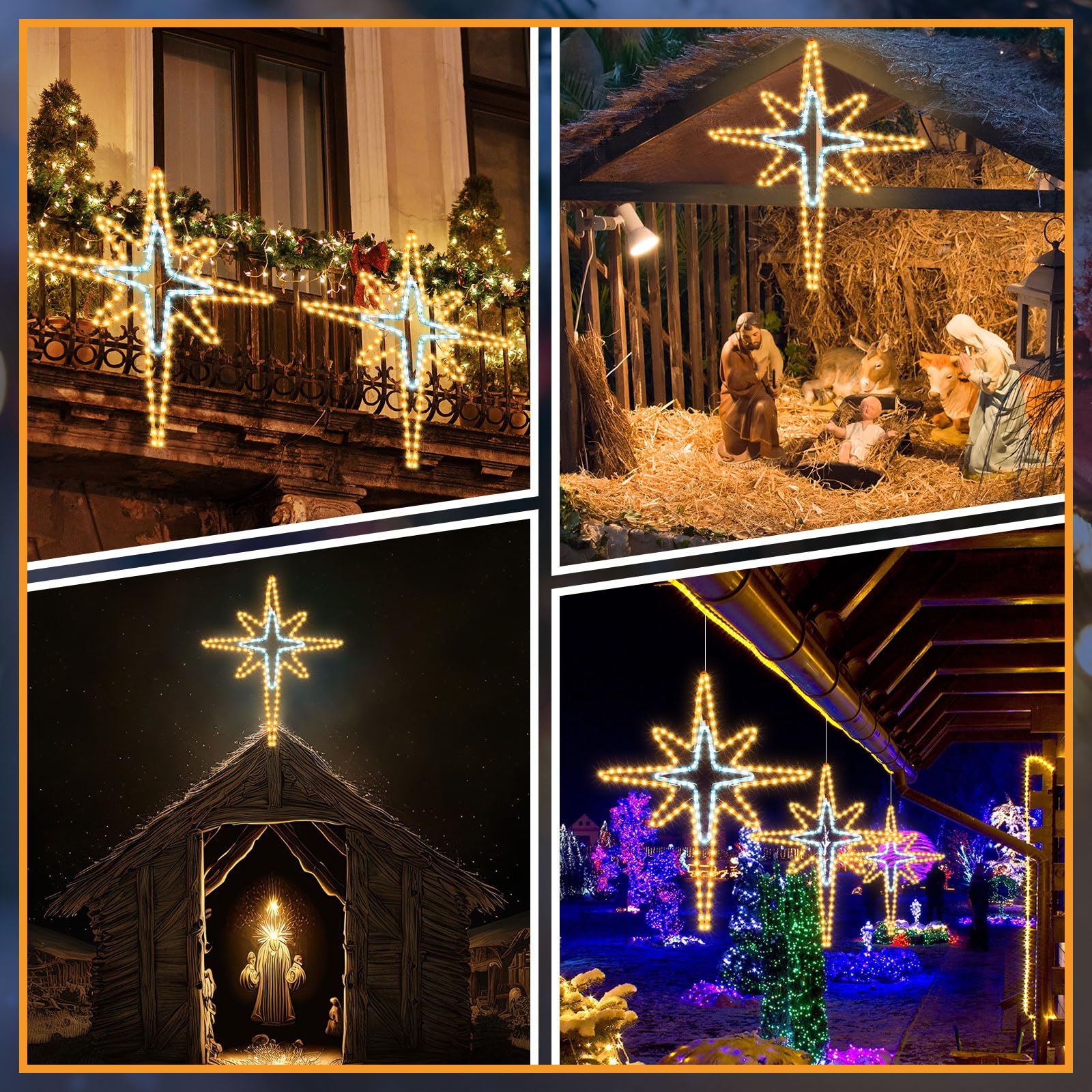 Wettal LED Star Hanging Lights for Christmas Decoration, 28in Iron, White & Warm Light