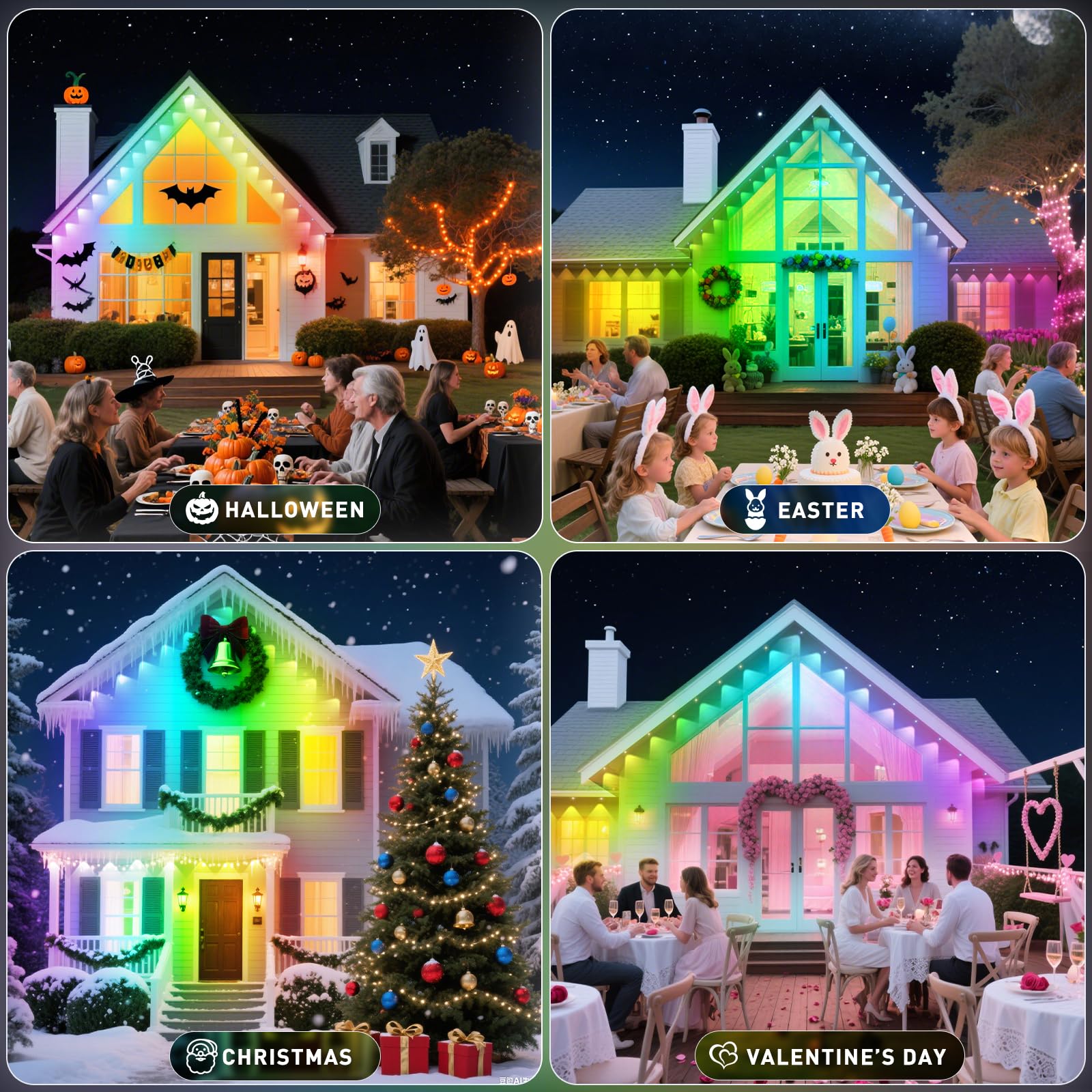 INZIDOL 500FT RGB Permanent Outdoor Lights, IP67 Waterproof, Multi Scene Modes for Christmas, Halloween, Party, and Daily Use