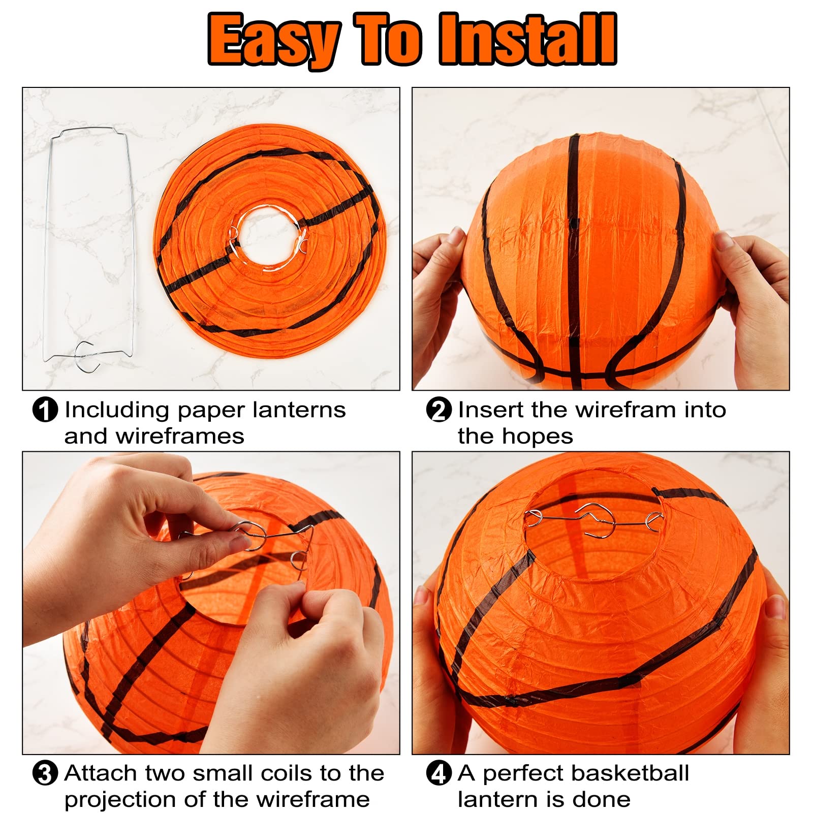 30 Pieces Orange Basketball Paper Lanterns Decorations 8 Inches Ceiling Hanging Basketball Lanterns Basketball Sports Party Pape
