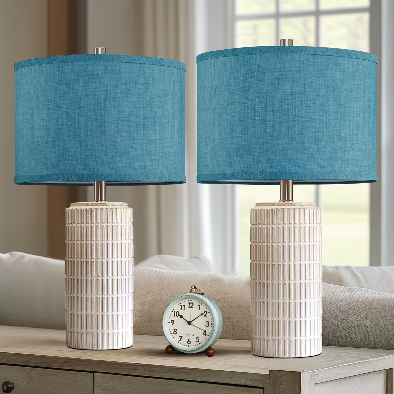 Aieampdo 23'' Modern Ceramic Nightstand Table Lamps Set Of 2, Nautical Lamps For Bedroom Bedside, Side Table Lamps For Living Ro