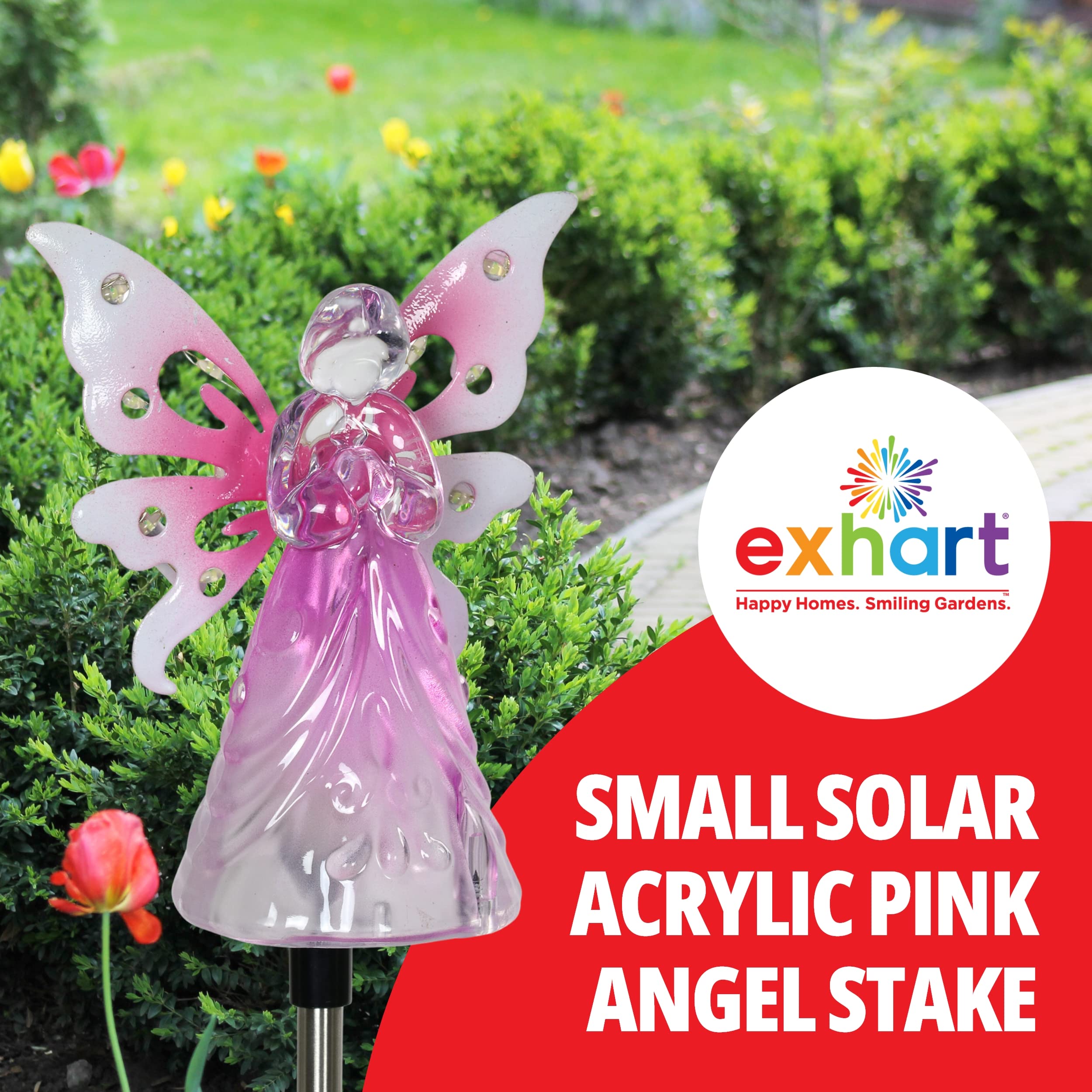 Exhart Garden Solar Lights Decorative Angel Stake 12 LEDs Small Pink 4 x 34 Inch Outdoor Living