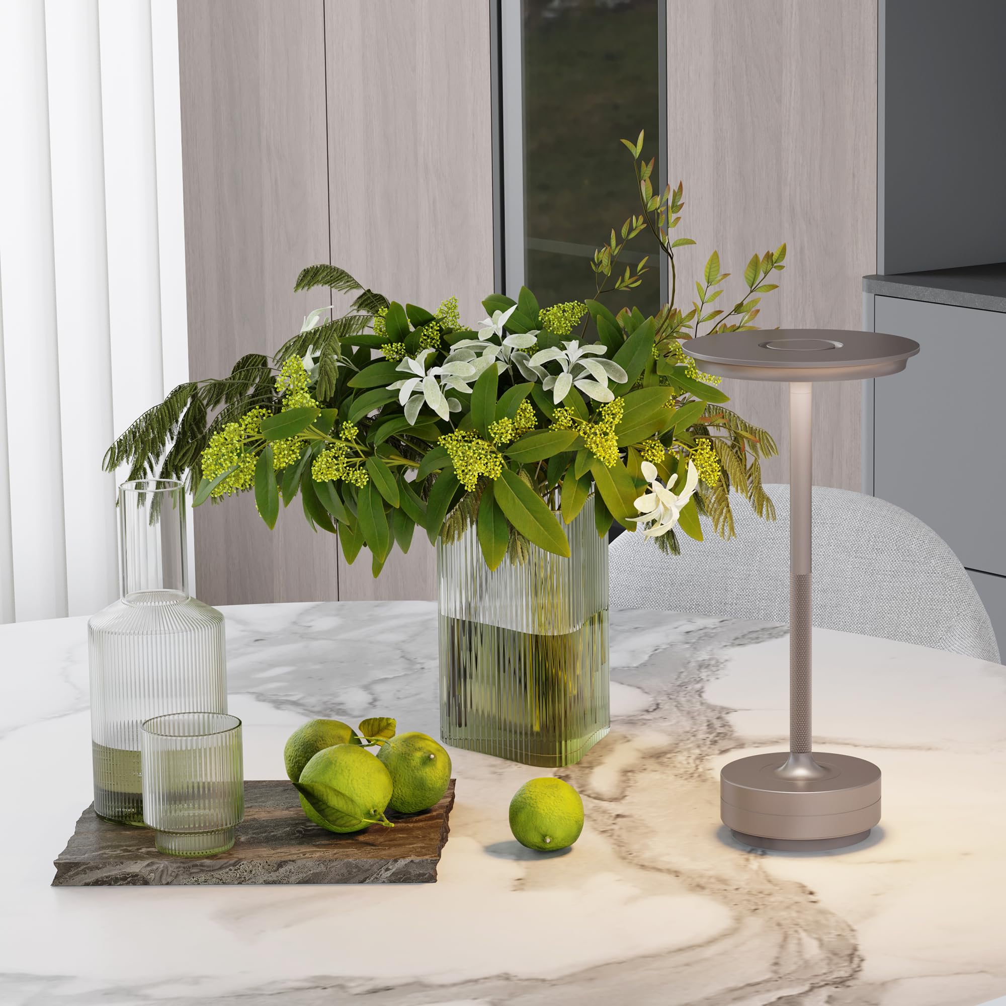 TBBGA Rechargeable Table Lamp, 5000mAh, 3 Color Dimming, Aluminum, Champagne Gold, Model T106C
