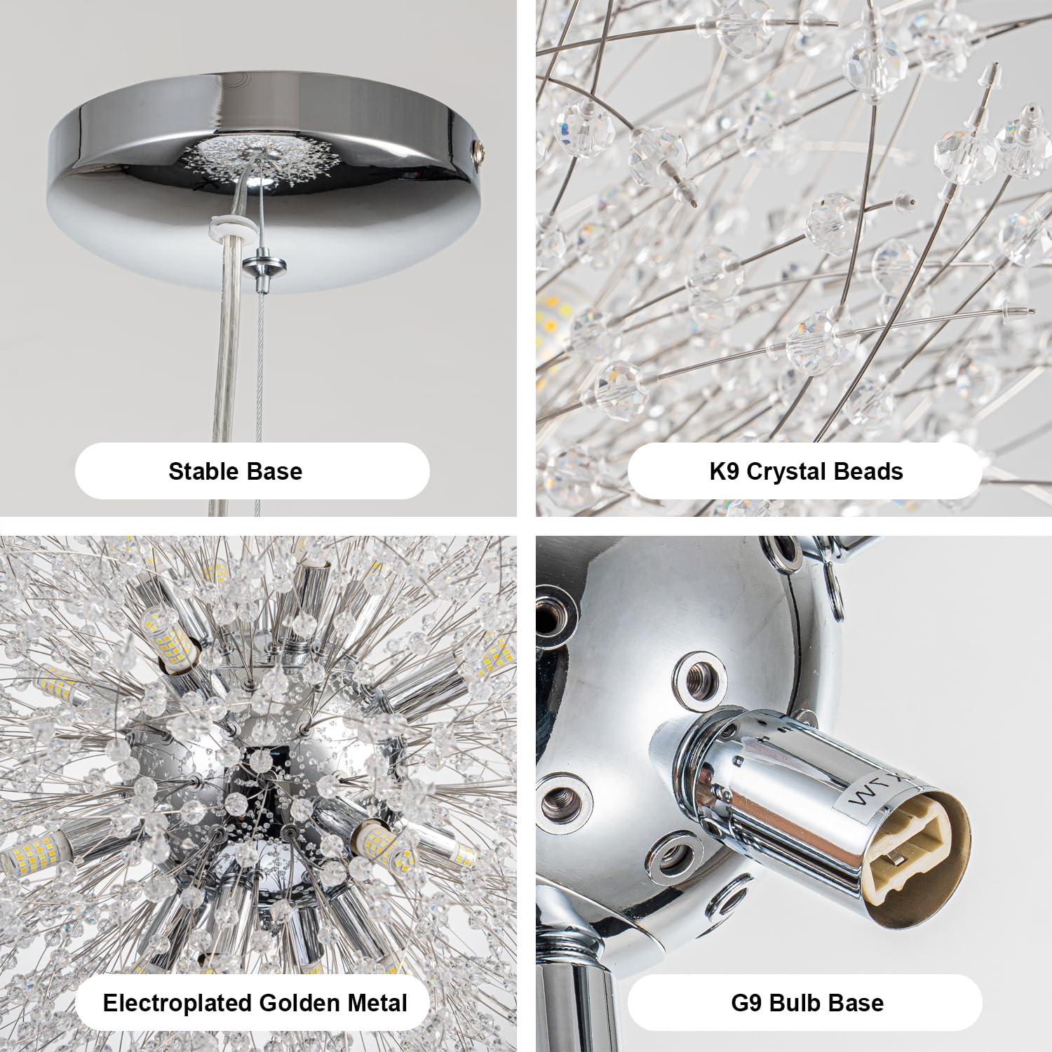 Sinerise Modern Crystal Chandeliers Firework, Crystal Light Fixture, Dandelion Chandelier (16-Light, Chrome) For Foyer Hallway Entryway Kitchen Bedroom (Bulbs Not Included)