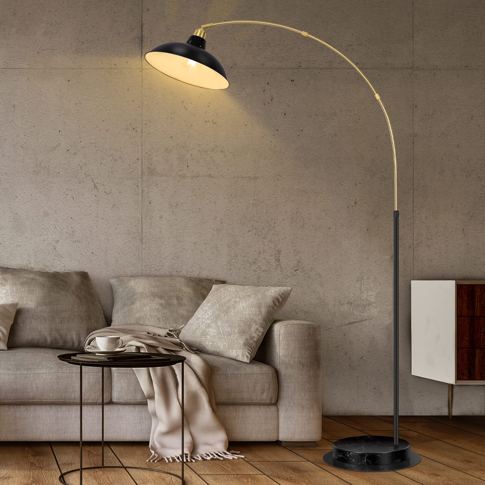 FILIYANO Arc Floor Lamp for Living Room, Marble Base Standing Lamp - Black Gold Floor Lamps with 360 Rotatable Arm, Industrial T