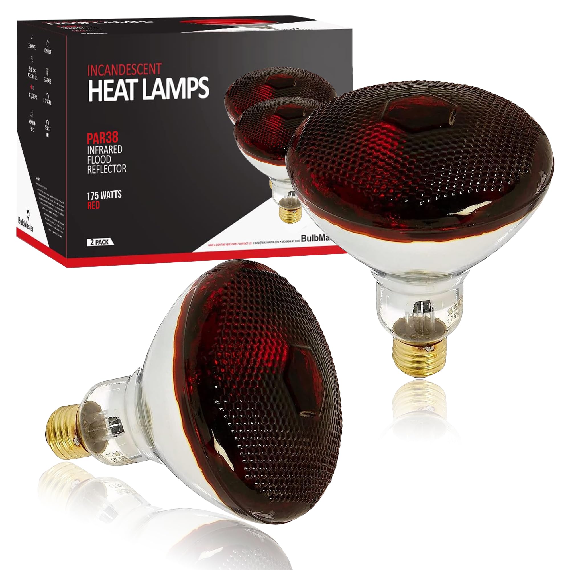 BULBMASTER 175 Watts PAR38 Red Heat Lamp for Chickens Infrared Light Bulb Brooder lamp 175 Watt Heat Lamp for Chicks Incandescen