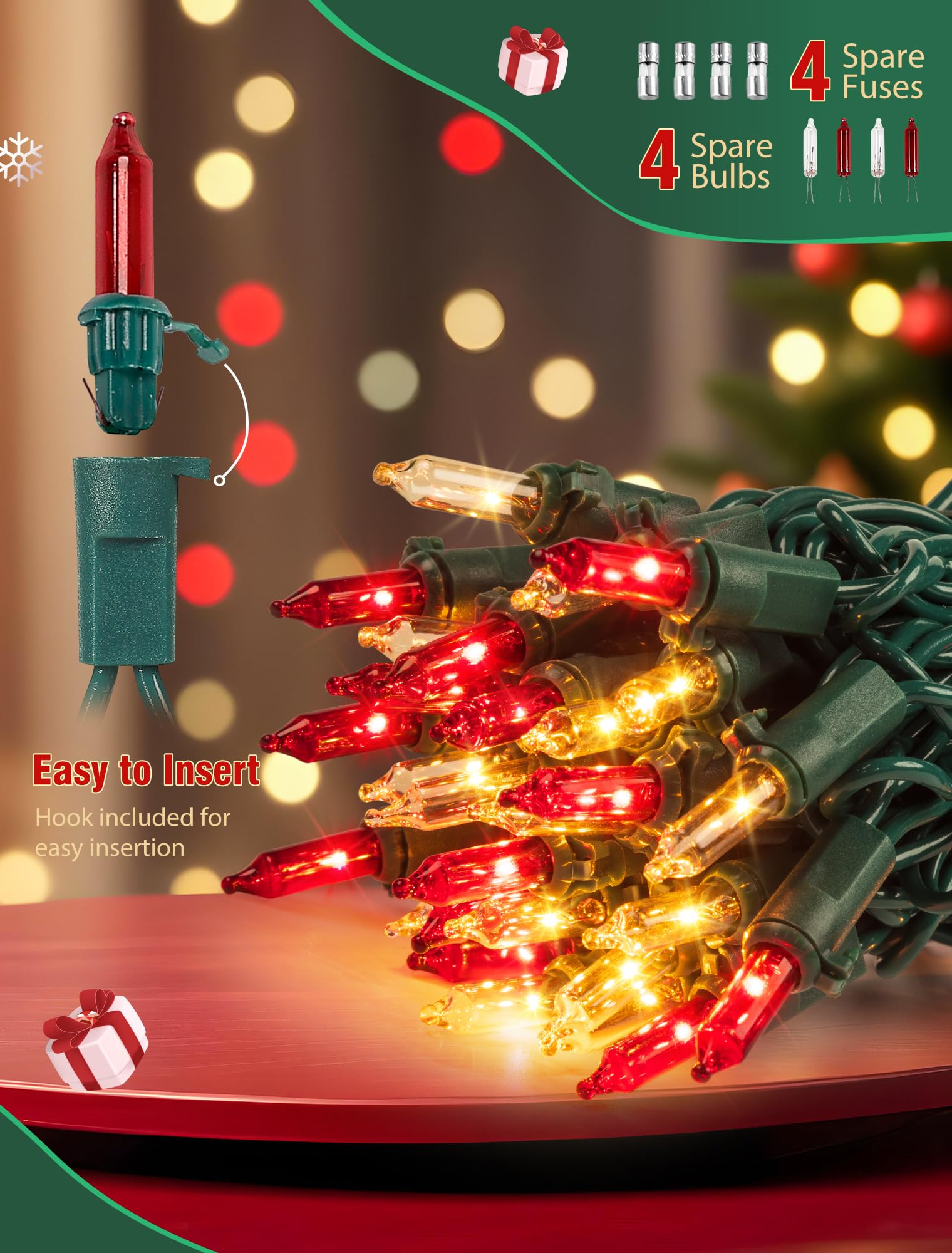 Hopolon Christmas Lights Indoor Outdoor  2 Pack 13 Ft 50 Count Incandescent Mini String Light  Green Wire Christmas Tree Lights Waterproof For Holiday Wedding ValentineS Day Decor  Red And Clear