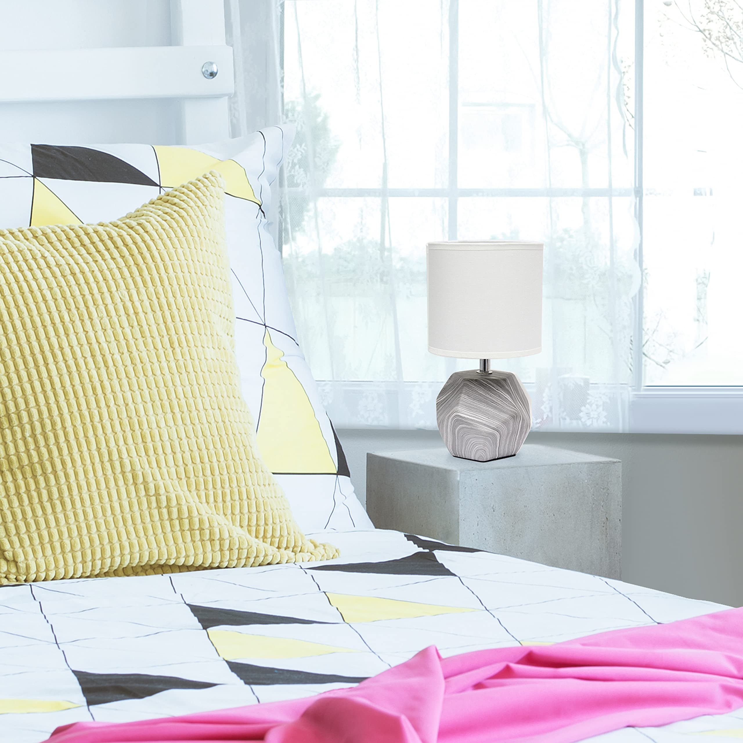 Simple Designs Lt1212-Mbl 10.24'' Modern Round Geometric Cube Table Lamp With Matching Shade, Marble-Inspired