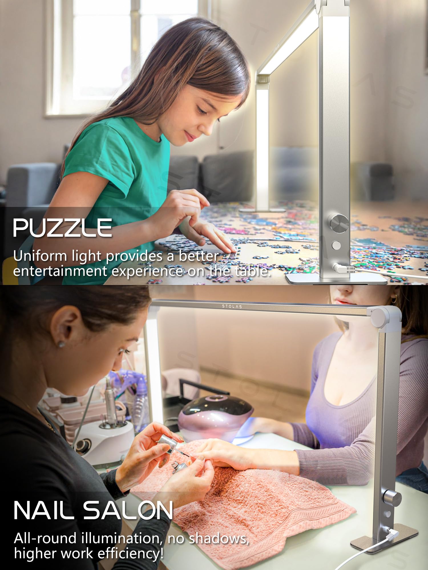 Stolas Nail Tech Light, 15Inch Height 4000-6000K Dimmable Nail Lamp For Desk, 3 Lighting Modes, Led Manicure Light For Nail, Model Building, Painting, Crafting-Silver