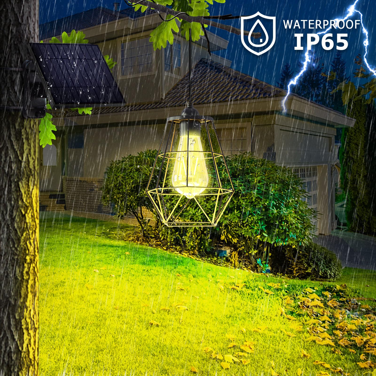 Ousam Led Solar Chandelier - Waterproof Outdoor Lantern With 16Ft Cord, Remote Control, Dusk To Dawn Timer, Lantern Plus