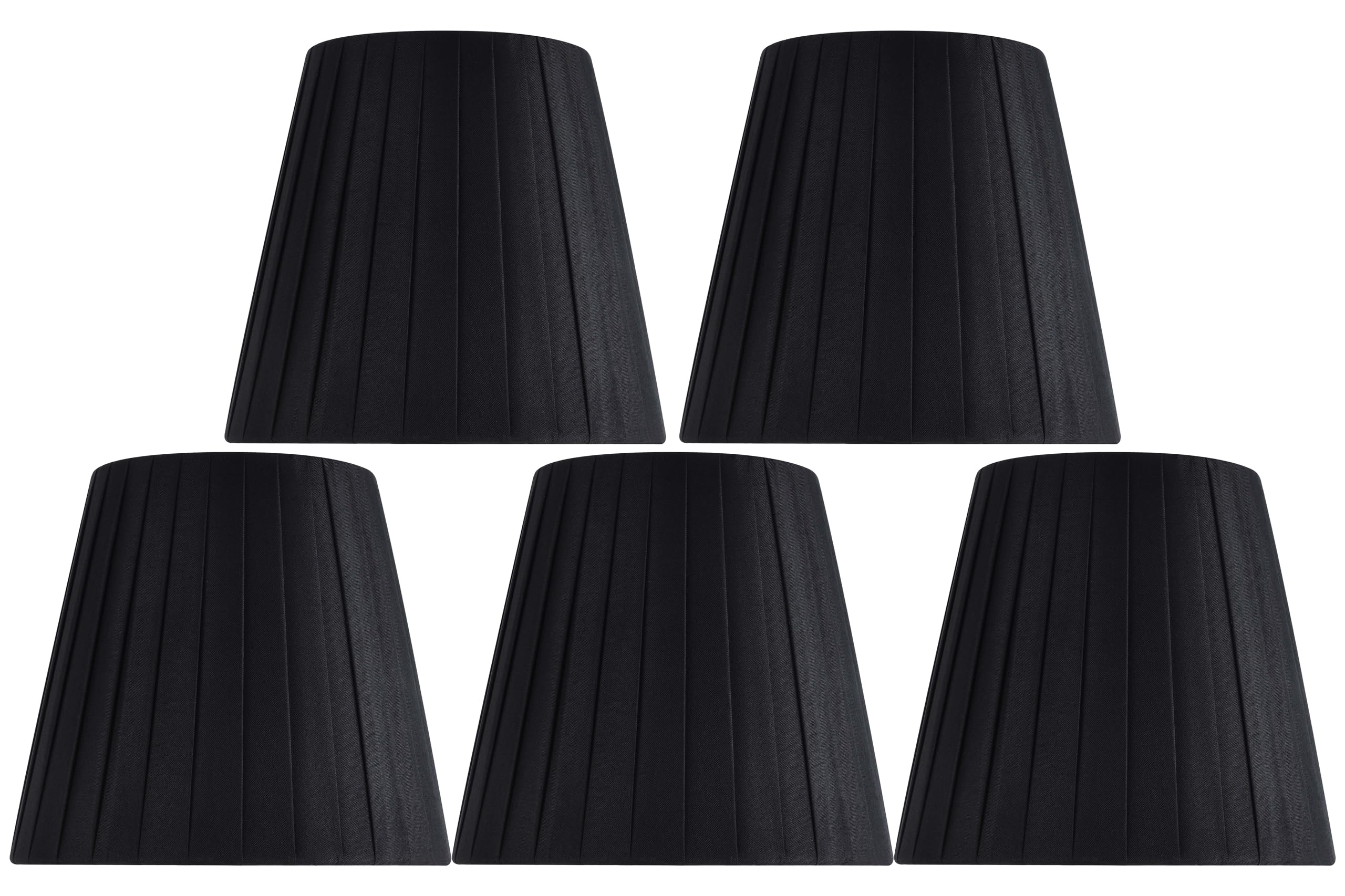 GO&SO Chandelier Lamp Shades - Black Small Lamp Shade Set of 5, Clip-on Fitter Lampshade, Only for Candlestick Bulbs, 4'' X 6'' 