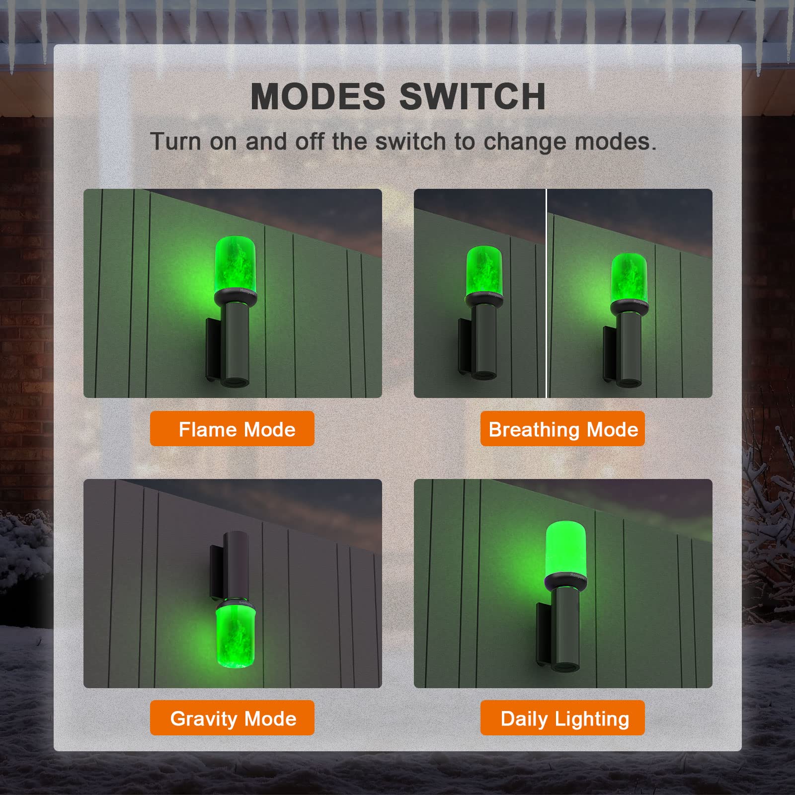 Hompavo LED Flame Light Bulbs, Green Flickering Effect, E26, 2 Count, Polycarbonate, Model HP-FLB-04
