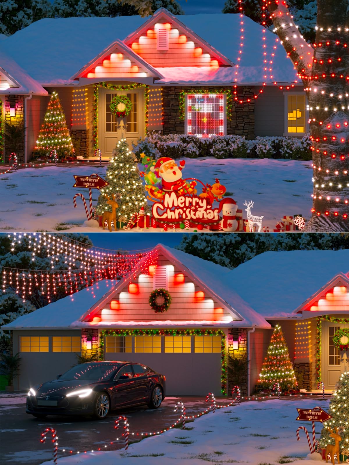 4-Pack Red And White Solar Christmas Lights Outdoor Waterproof  400Led 132Ft Solar Powered Led String Lights Green Wire With 8 Modes Solar Fairy Lights For Xmas Tree Party Wedding Garden Fence Decor