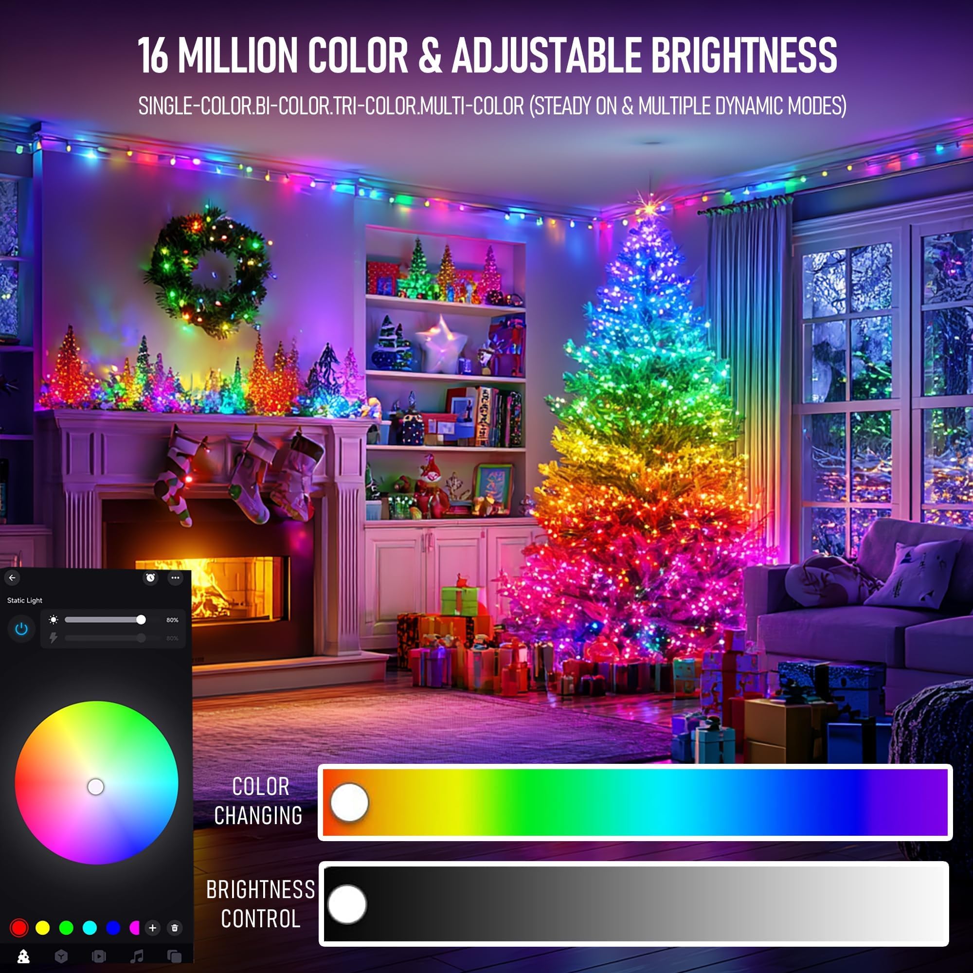 Dazzle Bright 8.2FT RGB Smart Christmas Tree Lights, 448 LED Color Changing Waterfall Lights with Remote & APP, Model HB-300COI