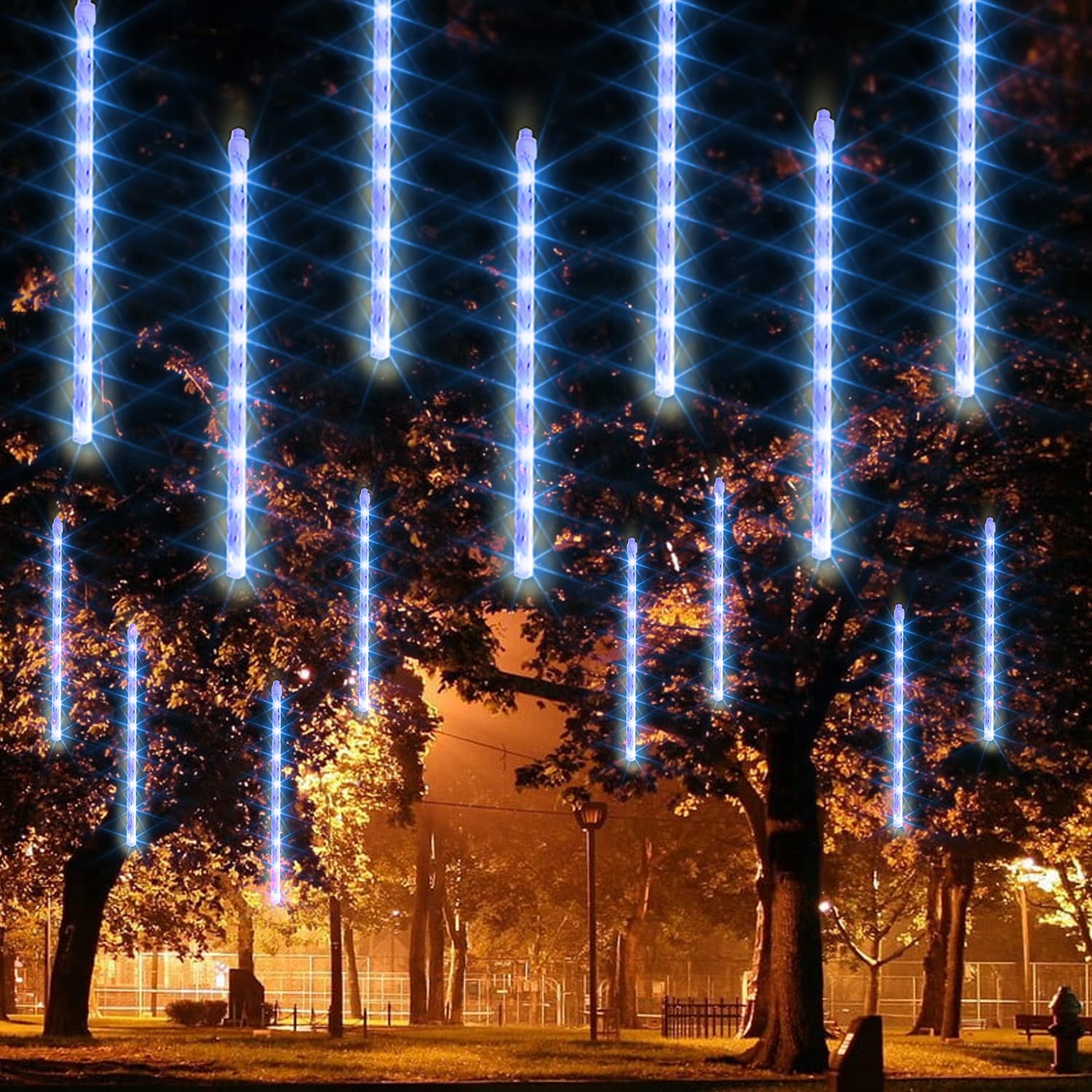 Dazzle Bright Meteor Shower Christmas Lights, 864 Led, Waterproof Blue, 11.8 Inch Tubes, Model Hb-300Coi For Trees & Yards