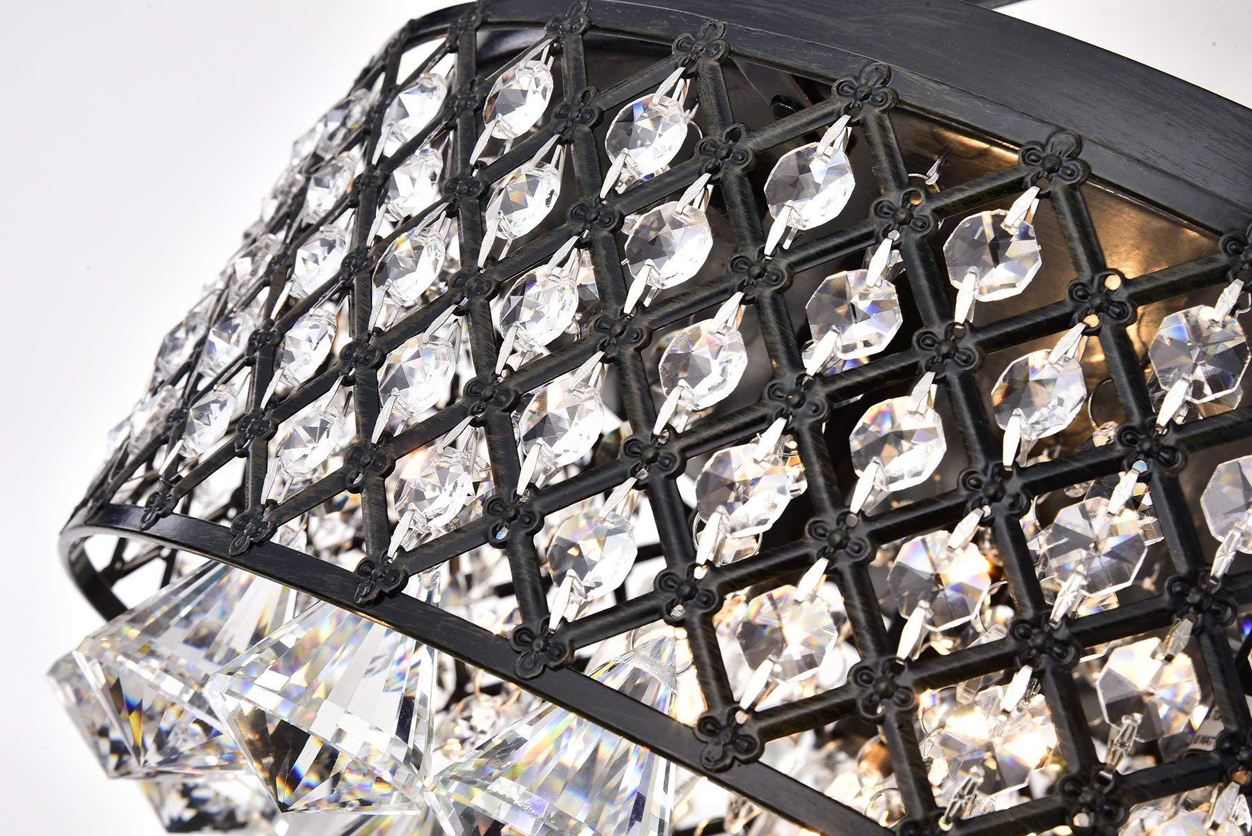 Edvivi Round Semi Flush Mount Crystal Chandelier, 4 Lights, Antique Black Finish, Metal, Semi-Flush, ESG406BL