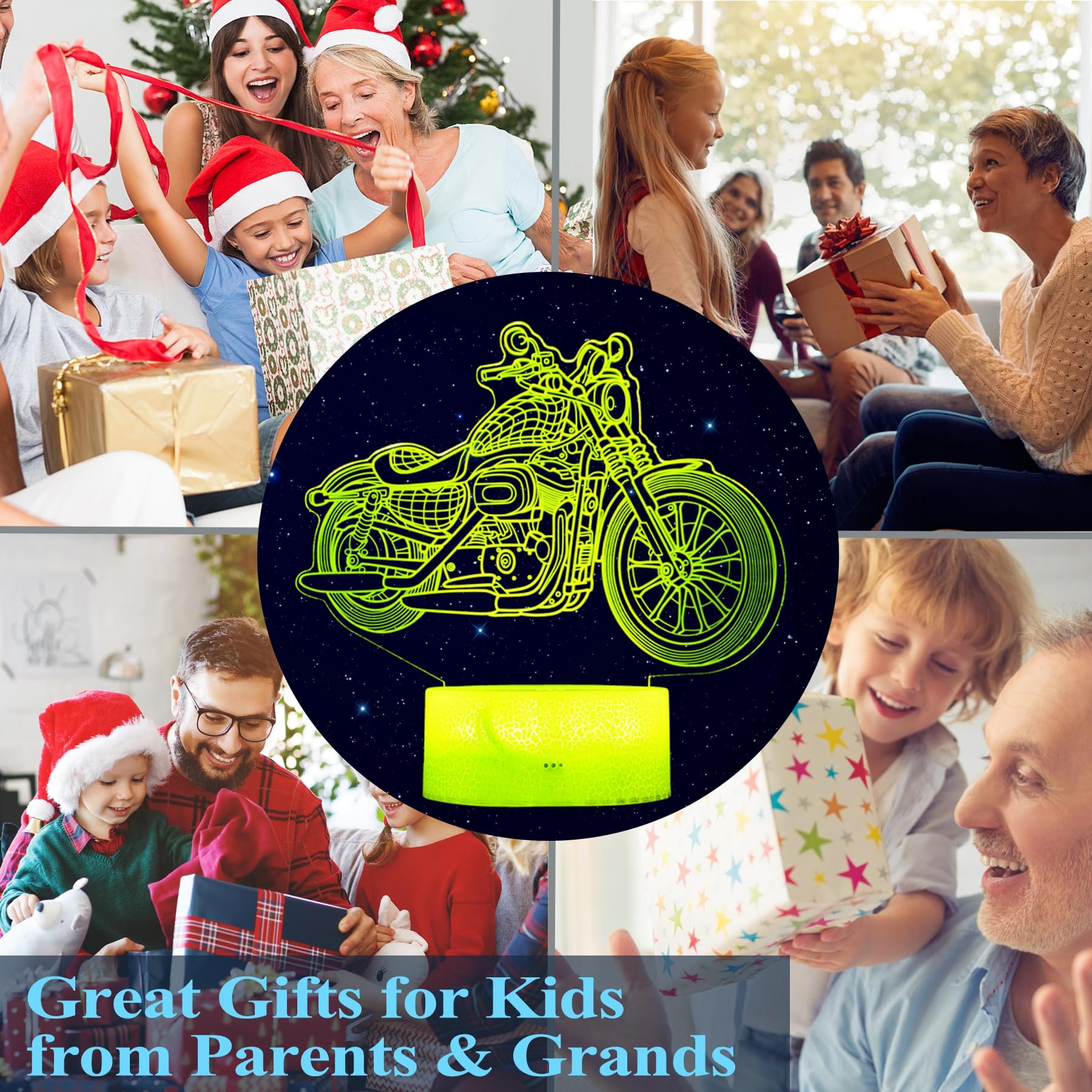 Posshe Motorcycle Gifts, Motorcycle Night Light, Motorbike 3D Illusion Lamp, 16 Colors Changing, Remote Control, Timer, Dimmable