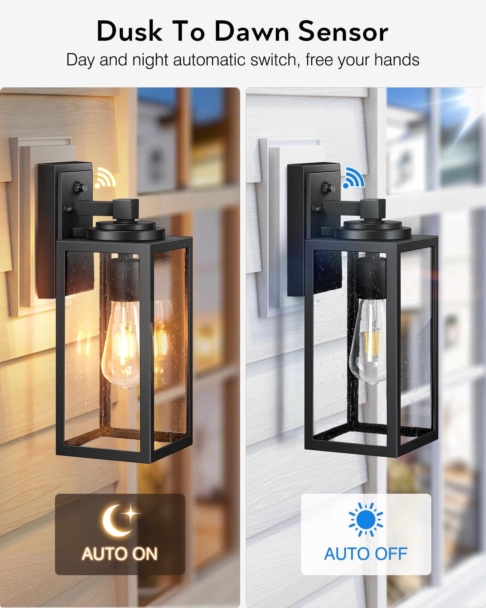 Vianis 14.5'' Large Dusk To Dawn Outdoor Lighting, Black Modern Exterior Lighting Fixtures With Tempered Glass, Anti-Rust Porch