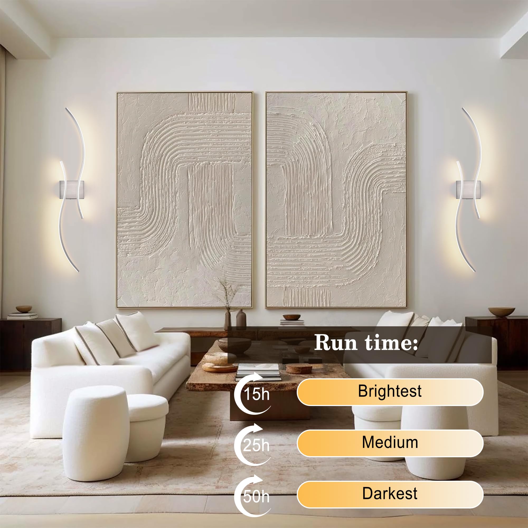 KARTOOSH Battery Operated Wall Sconces, Remote Control, Dimmable LED, Nickel, 39.3 Inch, Set of Two, Model ZM319BNC100