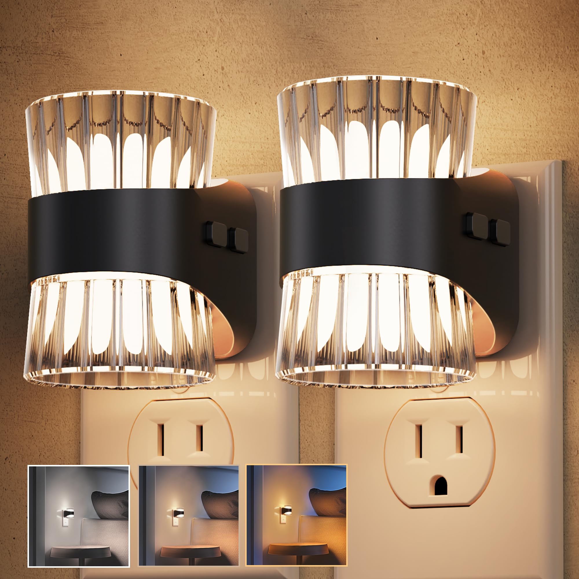 L LOHAS LED Night Light, Modern Night Lights Plug into Wall,2 Pack 3000K/4000k/5000K Adjustable Color Temperature Night Light,Di