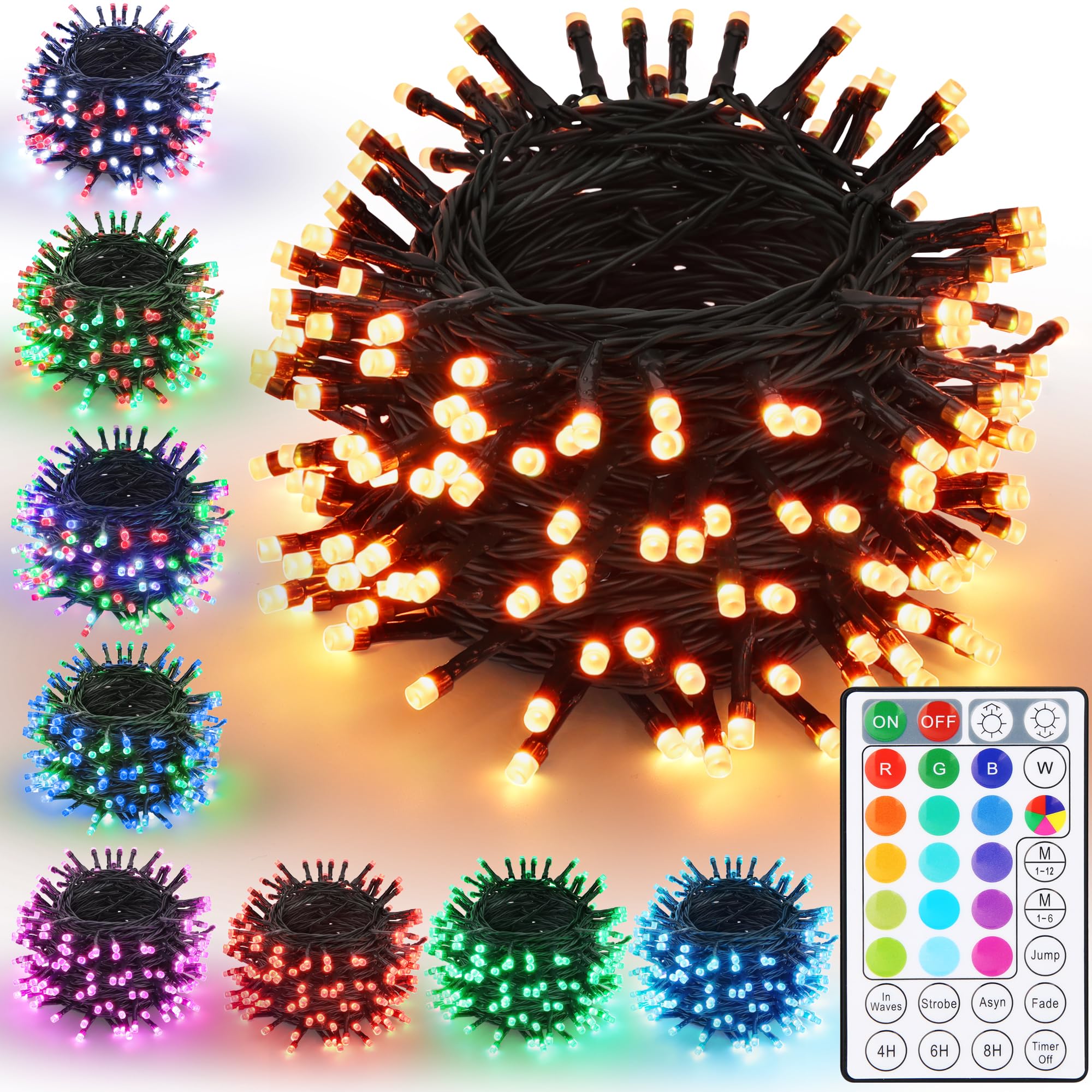 Joomer Christmas String Lights - 100 LED RGB, 32FT, Waterproof, with Remote and Timer, Model SSL0100-S-12V