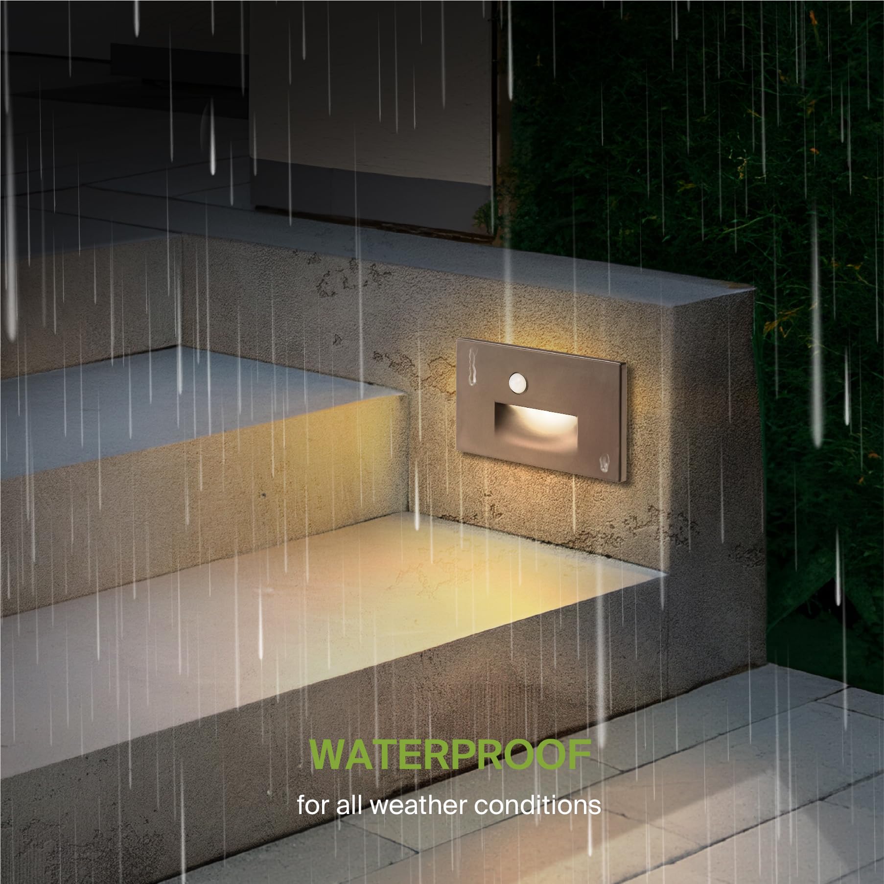ASD LED Recessed Step Light Fixture, 3W 120LM, 3000K-5000K, Motion Sensor, Waterproof, Dark Bronze, 4 Pack