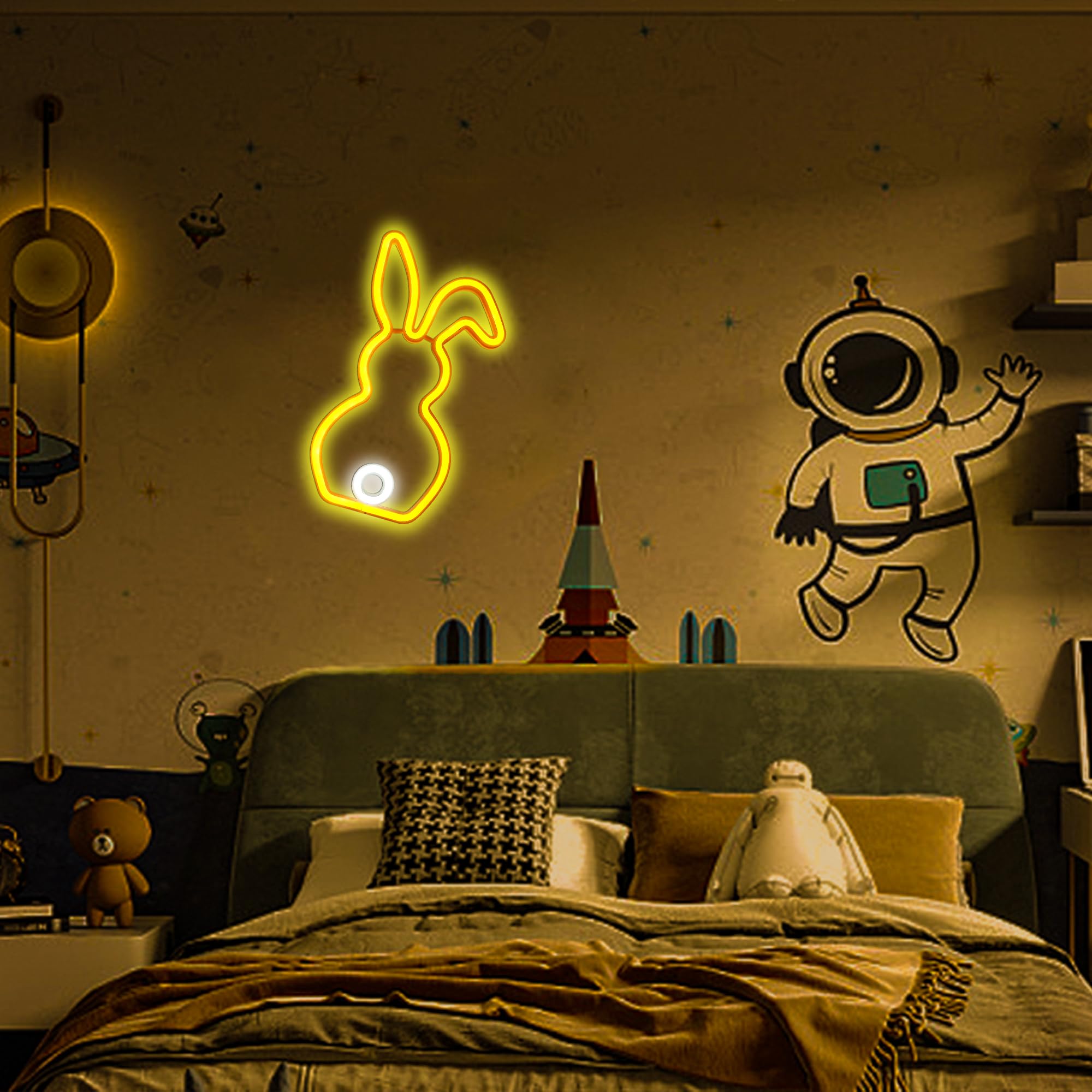 ENUOLI Rabbit Neon Sign Light - USB Powered Wall Art for Bedroom & Kids Room, Plastic, Colorful Bunny Decoration for Parties & Gifts