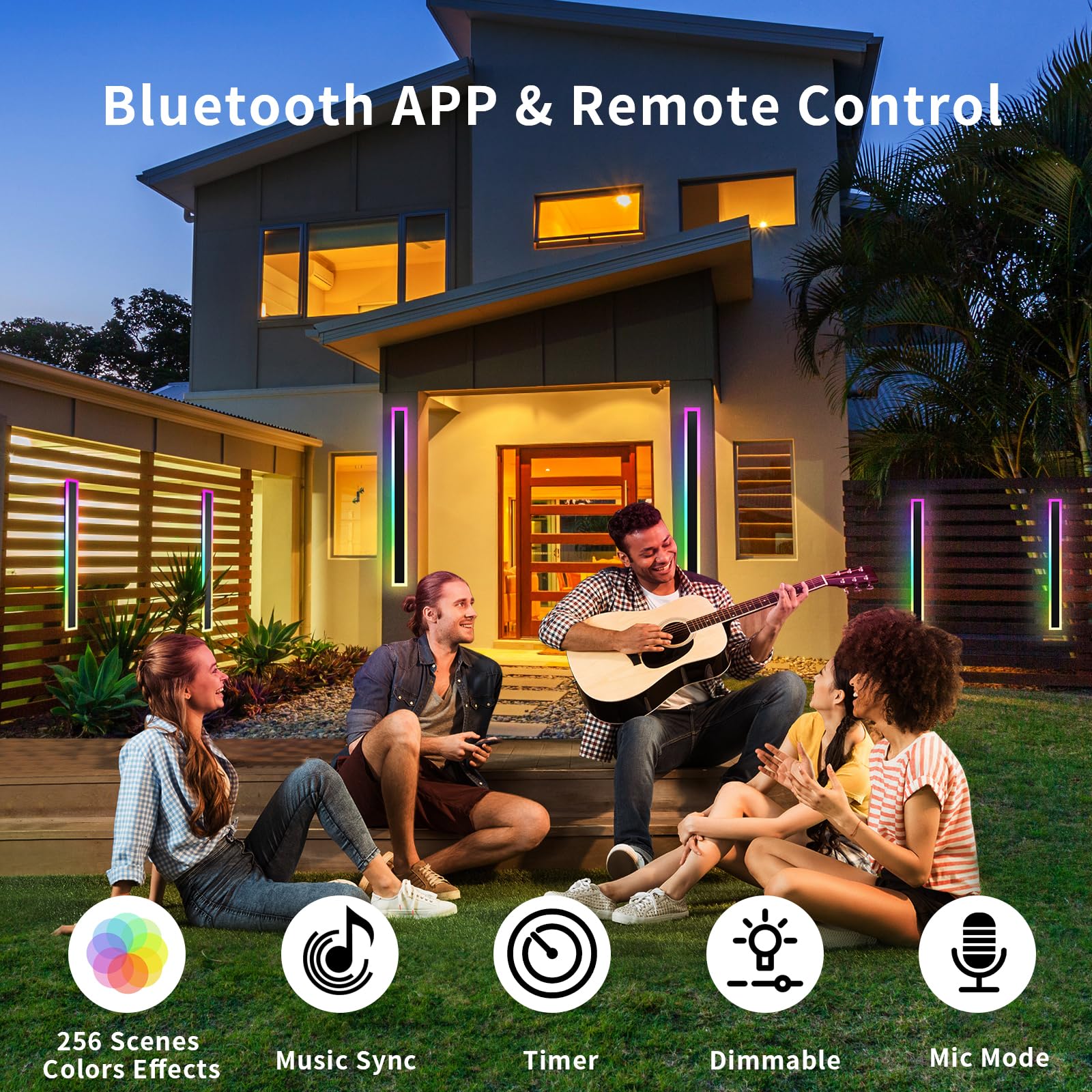 Lannlker 57.5&quot; Rgb Led Wall Lights, Dimmable Waterproof Sconce With Remote & App Control, 2